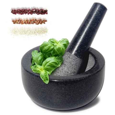 Zedelmaier Mörser Mörser mit Stößel Granit, Natürlicher Mortar und Pestle Sets Schwarz, (ST147), Zum Mahlen von Gewürzen, Knoblauch, Kaffeebohnen und anderen Gewürzen