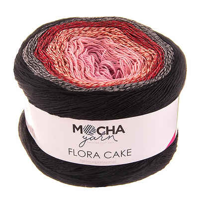 mochayarn 250g Farbverlaufsgarn Flora Cake Häkelwolle, 900 m, FLO22 rosa-rot-grau-schwarz