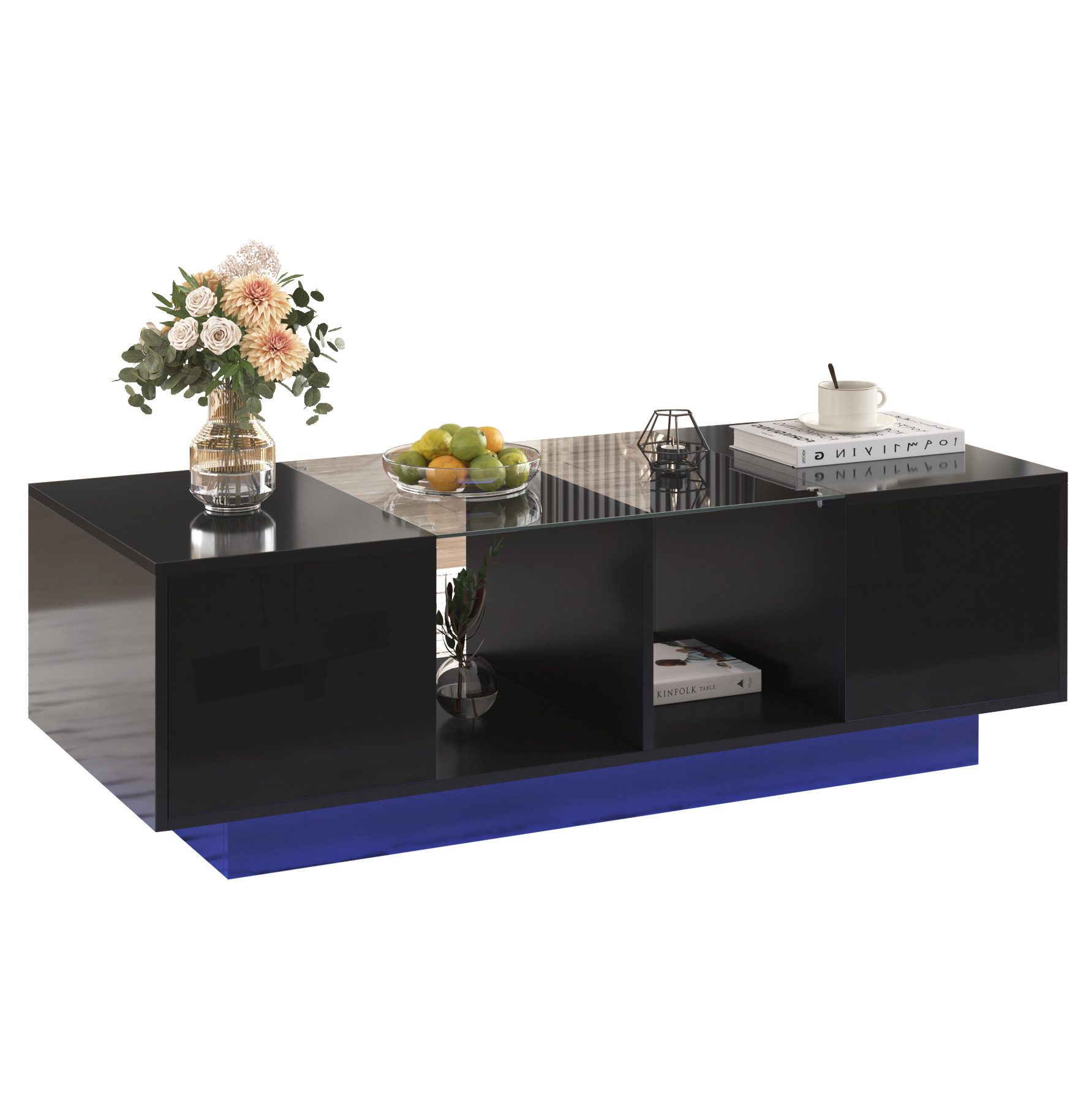 HOMCOM Couchtisch Mit Glasablage – Hochglanz Weiß, 100x45x45 Cm, Moderner Wohnzimmertisch