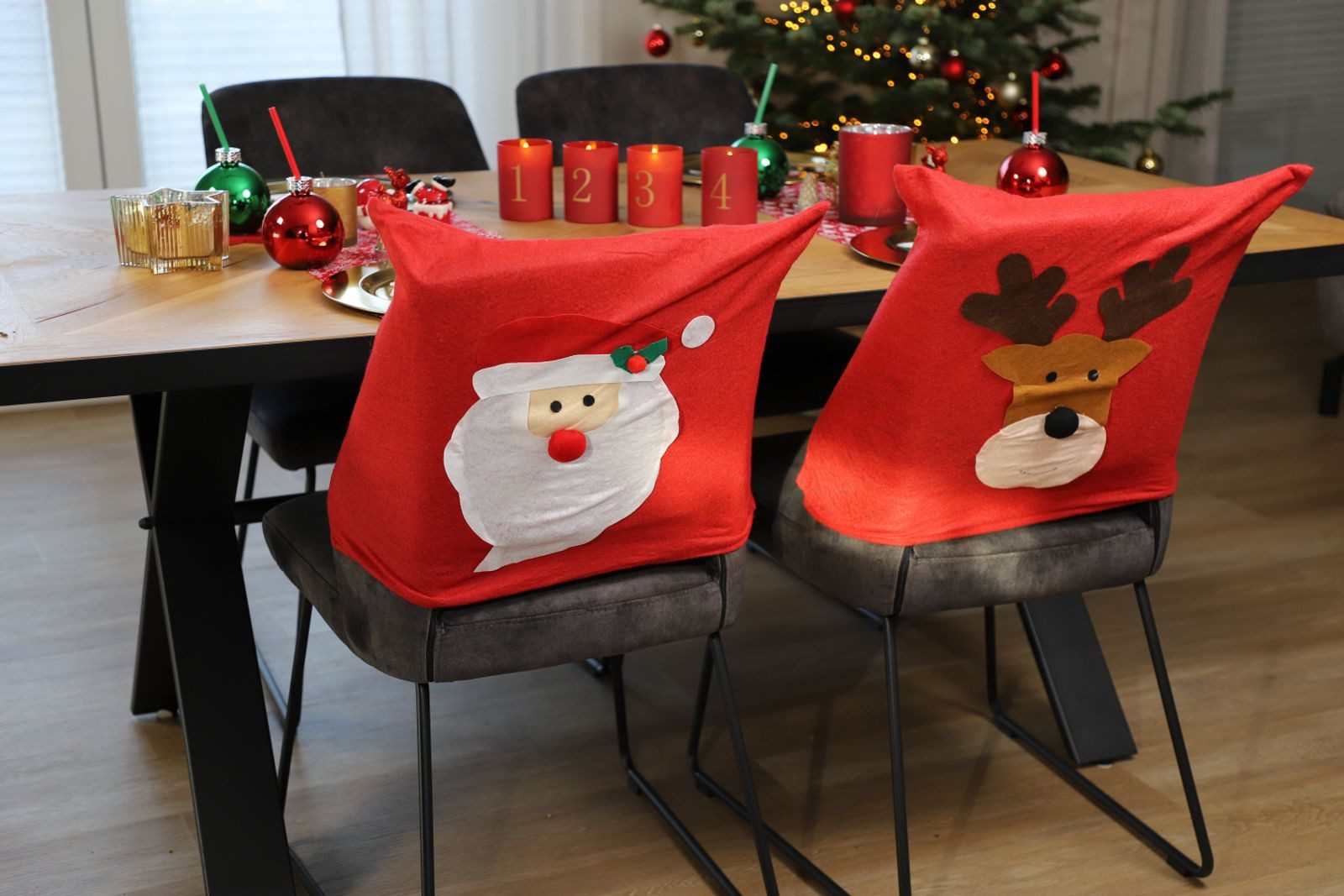 BURI Stuhlhusse Stuhlhusse rot Weihnachtsmann Rentier Überwurf Bezug Weihnachtsdeko