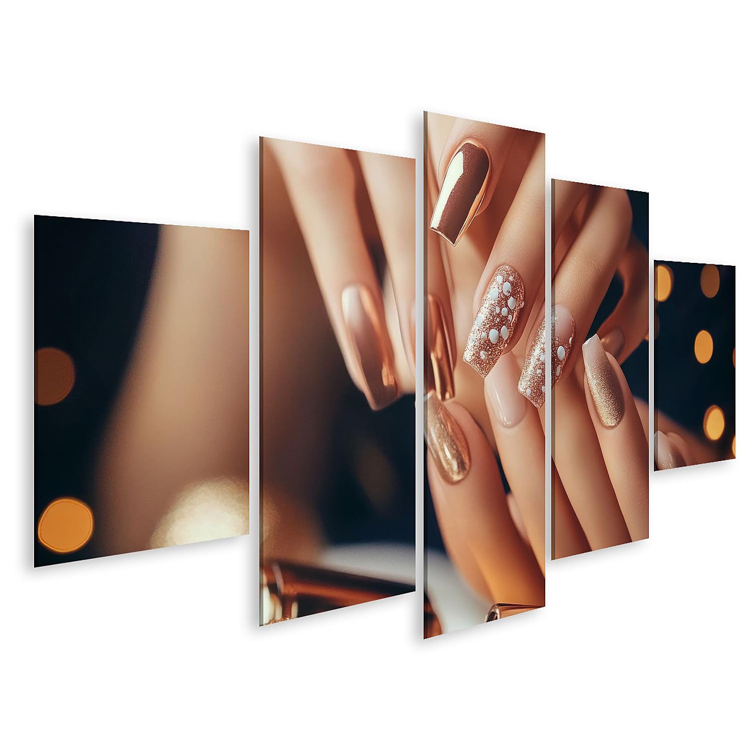 islandburner Leinwandbild Goldene Glitzer Nageldesigns für festliche Anlässe für Schlafzimmer