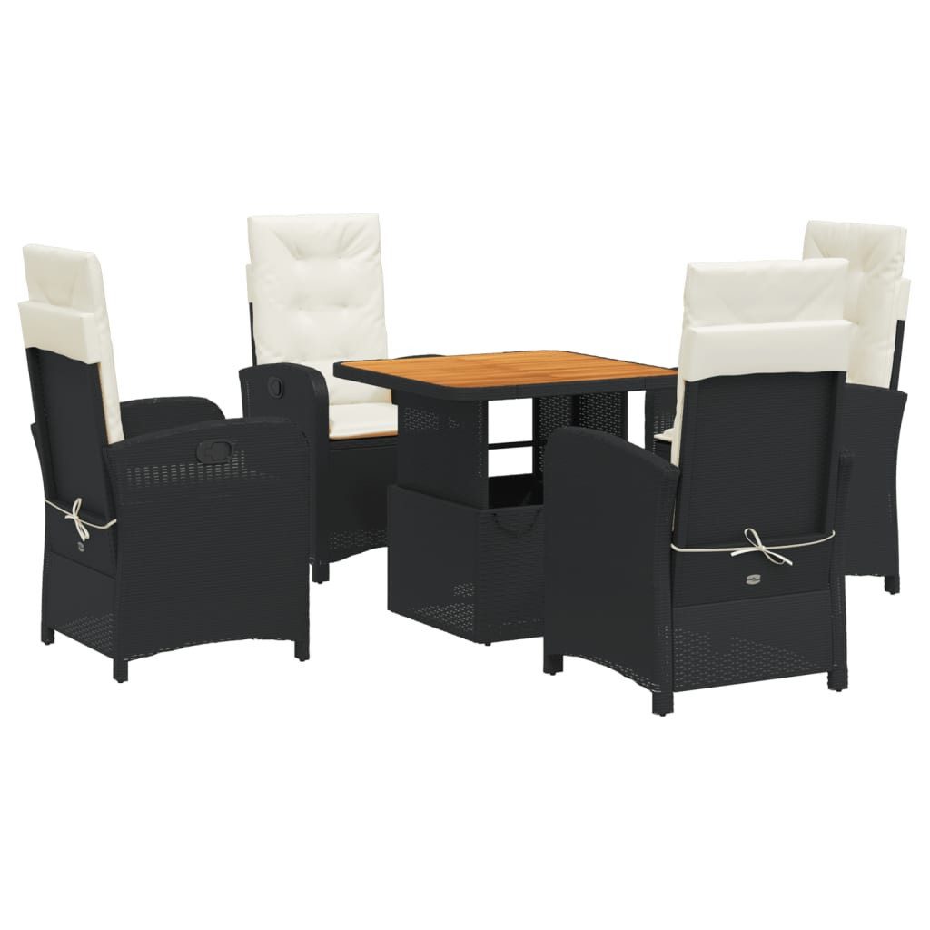 vidaXL Garten-Essgruppe 5-tlg. Garten-Essgruppe mit Kissen Schwarz Poly Rattan, (1-tlg)