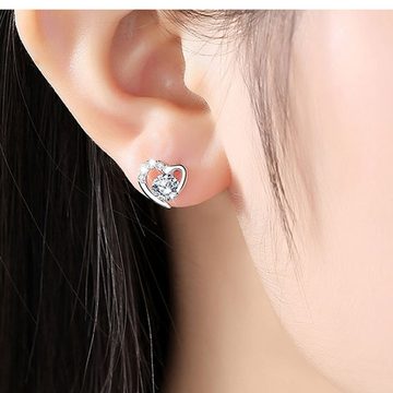 Limana Paar Ohrstecker echt 925 Sterling Silber Herz mit Zirkonia, Herzohrringe Geschenkidee Liebe