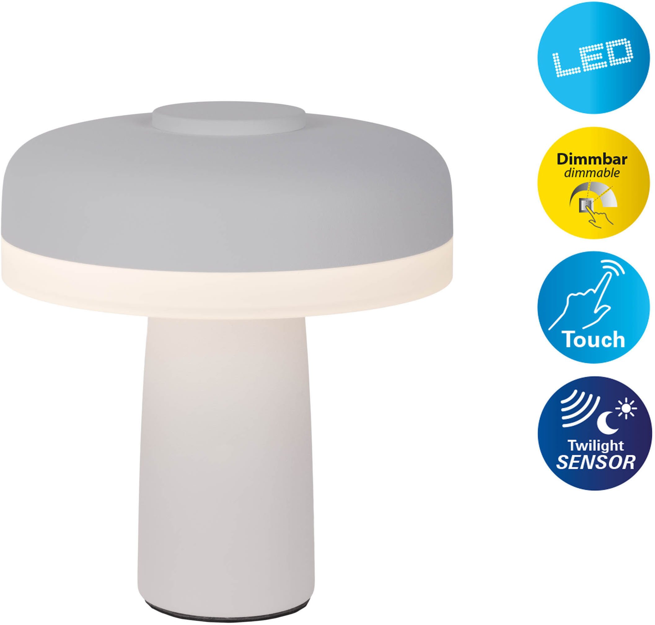 näve LED Tischleuchte Pilu, Dimmfunktion, USB-Ladefunktion, LED wechselbar, Warmweiß, Akku, inkl. USB-Kabel 80cm, stufenweise dimmbar per Berührungssensor