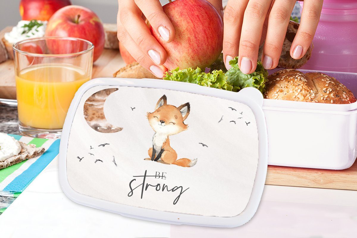 Kunststoff, Lunchbox Fuchs MuchoWow Brotdose, weiß und sein Mädchen Tiere, (2-tlg), - für und - Erwachsene, - Brotbox Zitate Kinder Aquarell Jungs für - Stark Kinder -