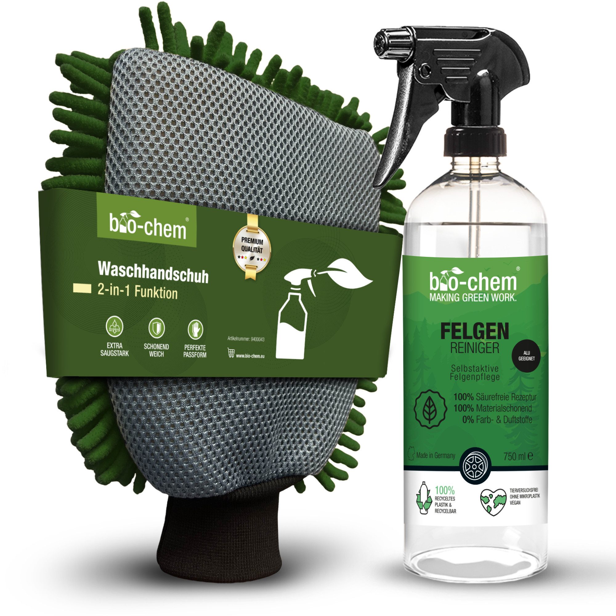 bio-chem bio-chem Felgenreiniger 750 ML – kraftvoll, säurefrei Felgenreiniger (Sparpaket, [- Felgen Reiniger 0.75 l Handsprayflasche + Waschhandschuh Säurefrei & für RDKS geeignet)