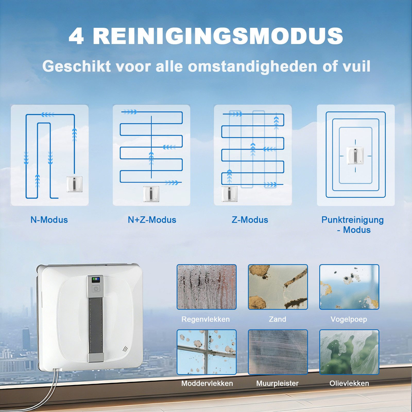 Grenintol Fensterputzroboter Automatischer Fensterputzroboter 8000PA,Fenstersauger mit Water Tank, (Standard-Set, Fensterreinigungsroboter-Set mit Zubehör (inkl. 4x Mikrofasertücher) Fensterreiniger mit 4 Sprühdüsen,innov.Sprühsystem & Lasersensoren