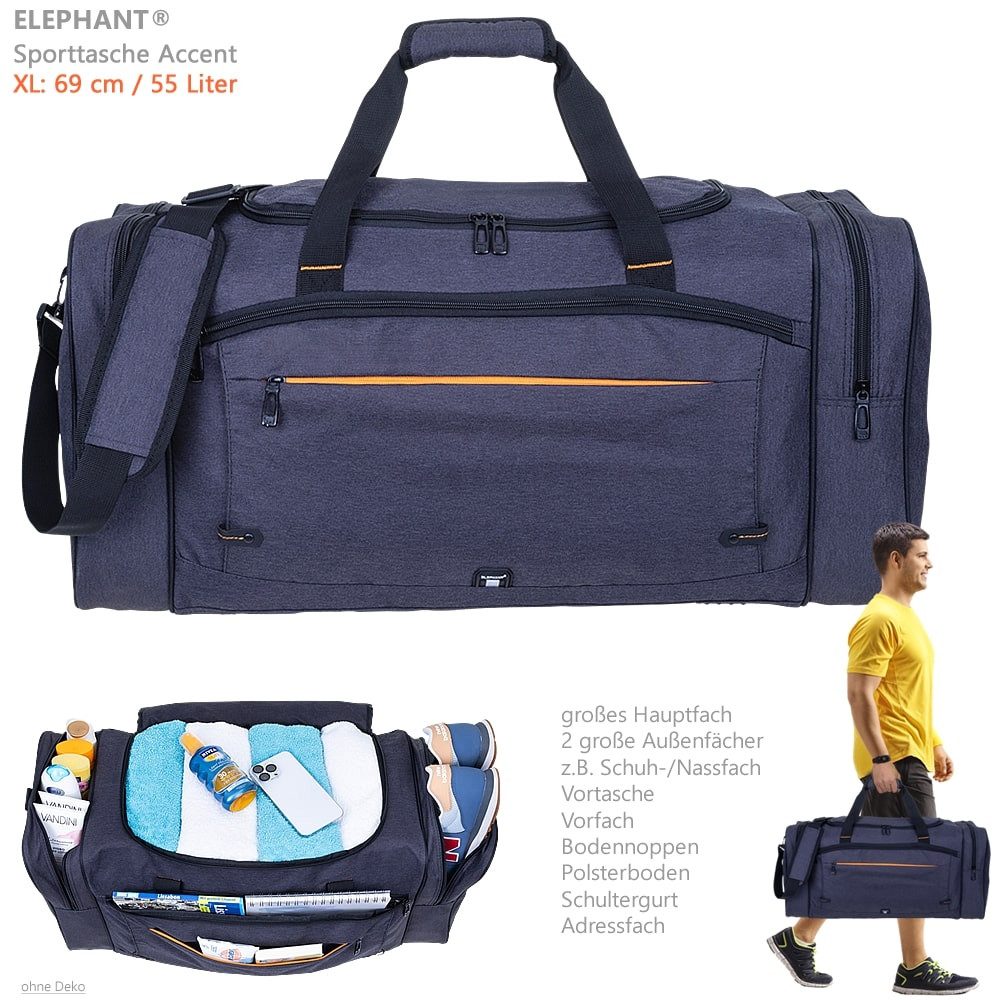 ELEPHANT Sporttasche Sporttasche Reisetasche Saunatasche Herren Damen Accent 69 cm XXL groß, Sport Reise Sauna Tasche + Flasche