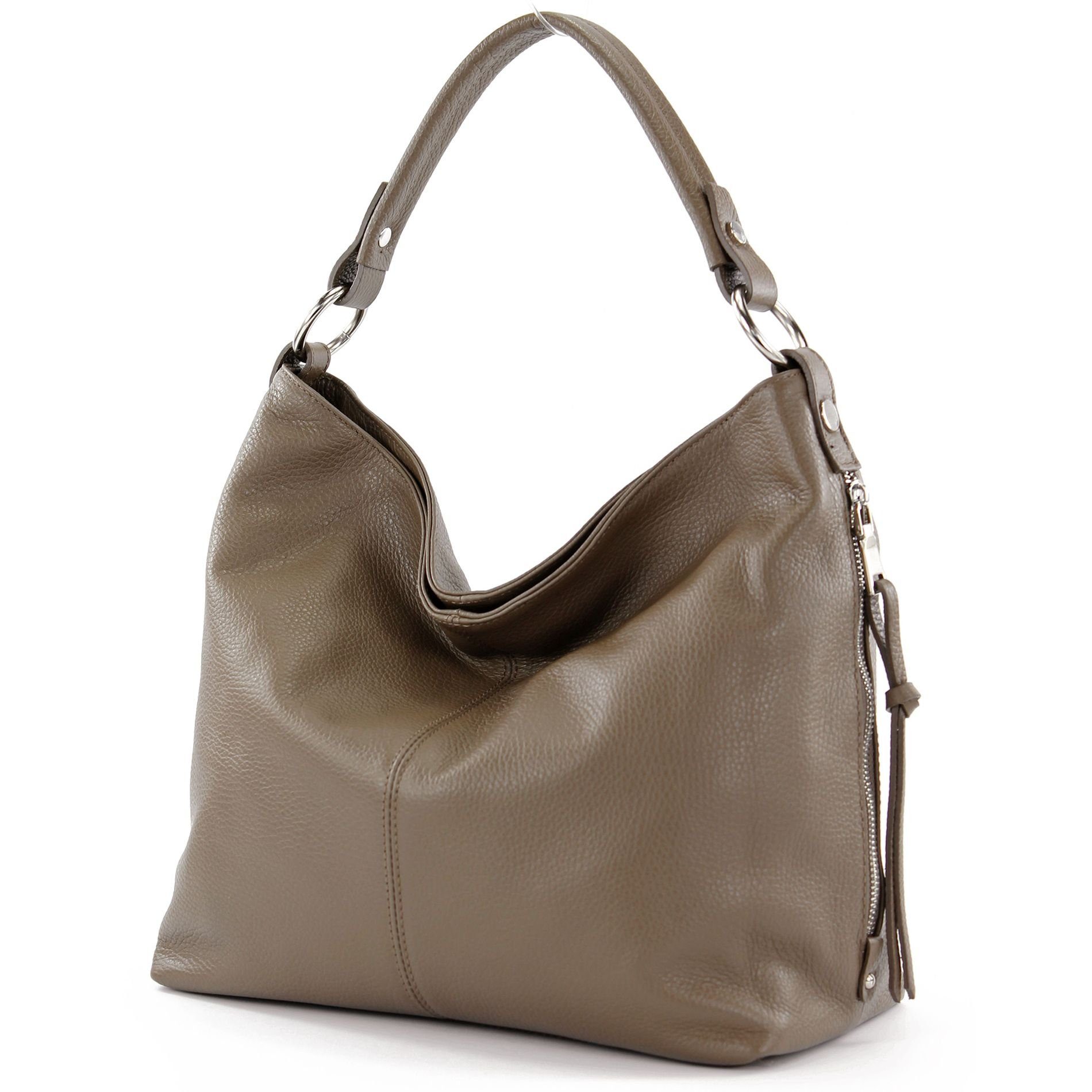 modamoda de Schultertasche T160, Echtleder Handmade in Italy Taupe