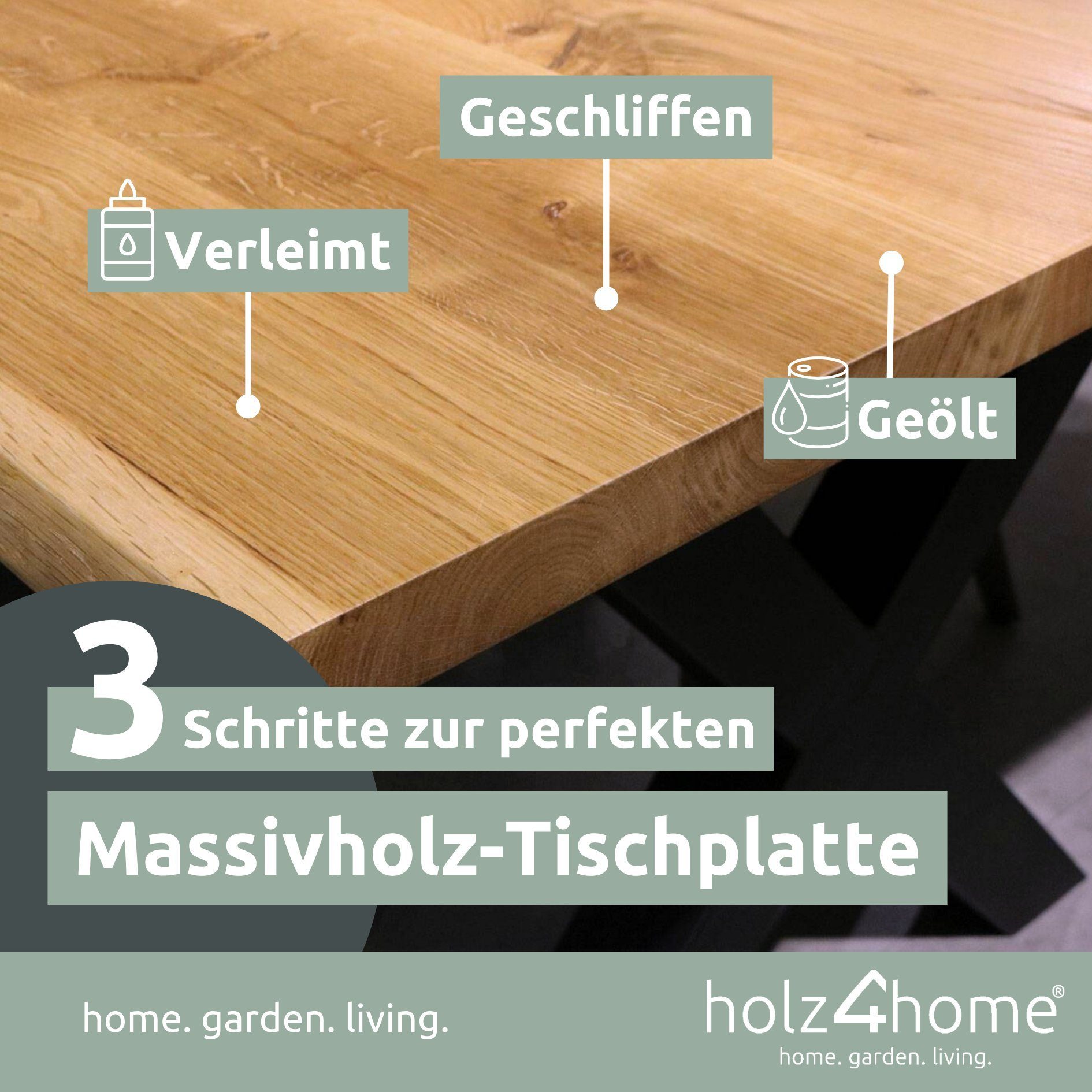 holz4home Esstischplatte Tischplatte x x Echtholz Esstisch-Platte cm Eiche I LxBxH I 260 4 100