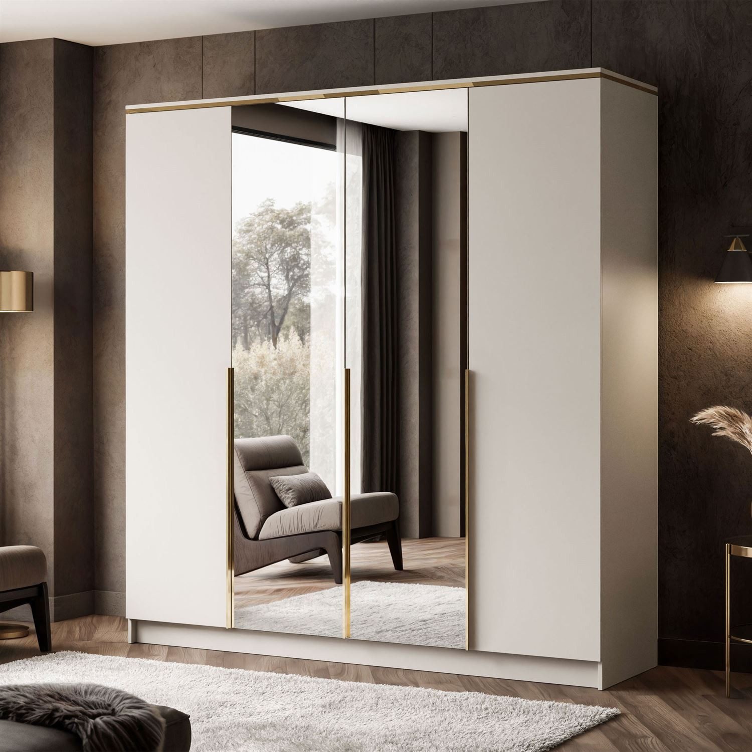 Lookway Kleiderschrank AURORA 4D KASCHMIR Shrank mit Spiegel günstig online kaufen