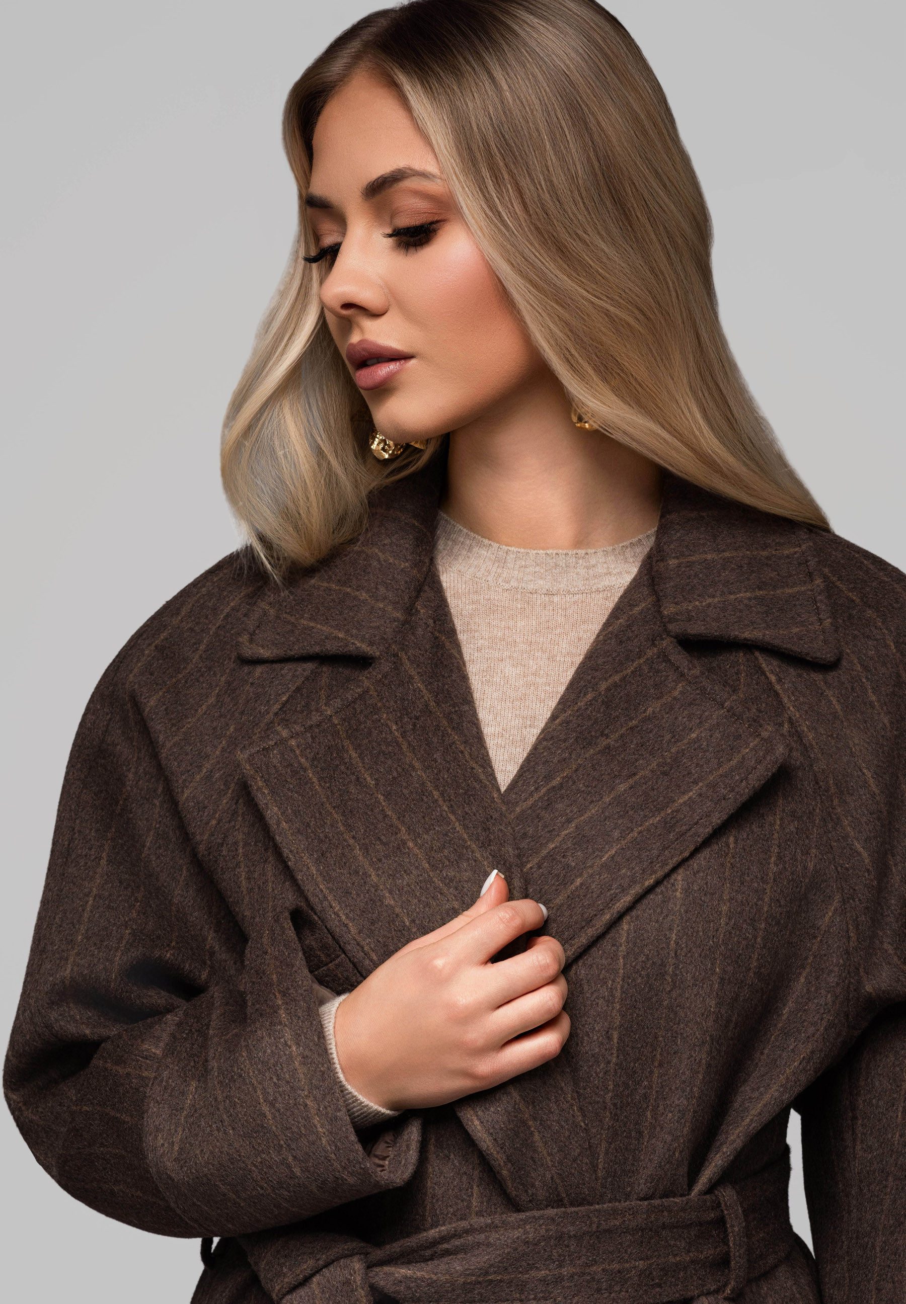 OMBRE Wintermantel Eleganter Mantel mit Gürtel und Nadelstreifen günstig online kaufen