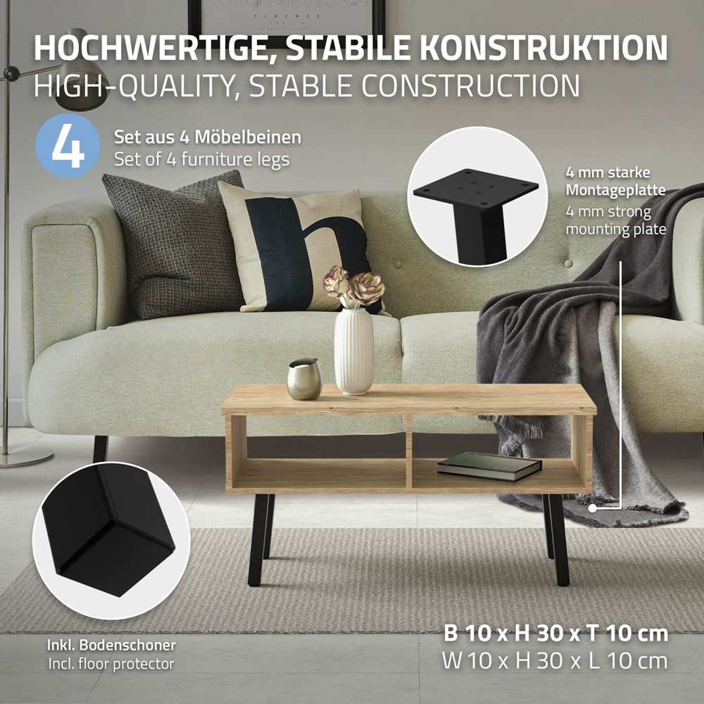 ML-DESIGN Tischbein Tischkufen I-Design Möbelfüße Tischgestell aus pulverbeschichtet Stahl, 4er Set Bankkufen 30cm Schwarz glänzend Möbelbeine 96° Neigung – Bild 2 von 5