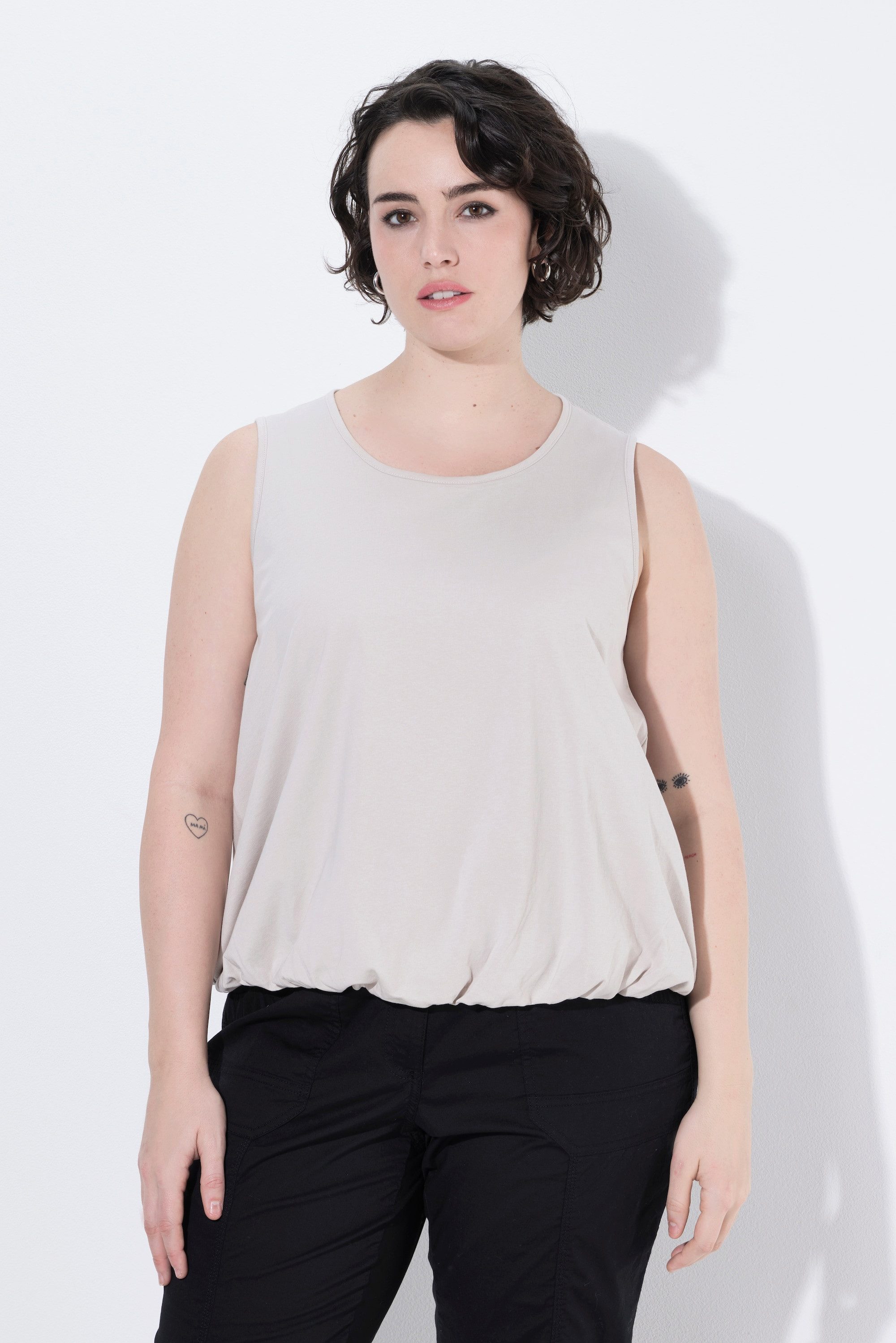 Ulla Popken Longtop Top Ballonsaum Classic Rundhals ärmellos