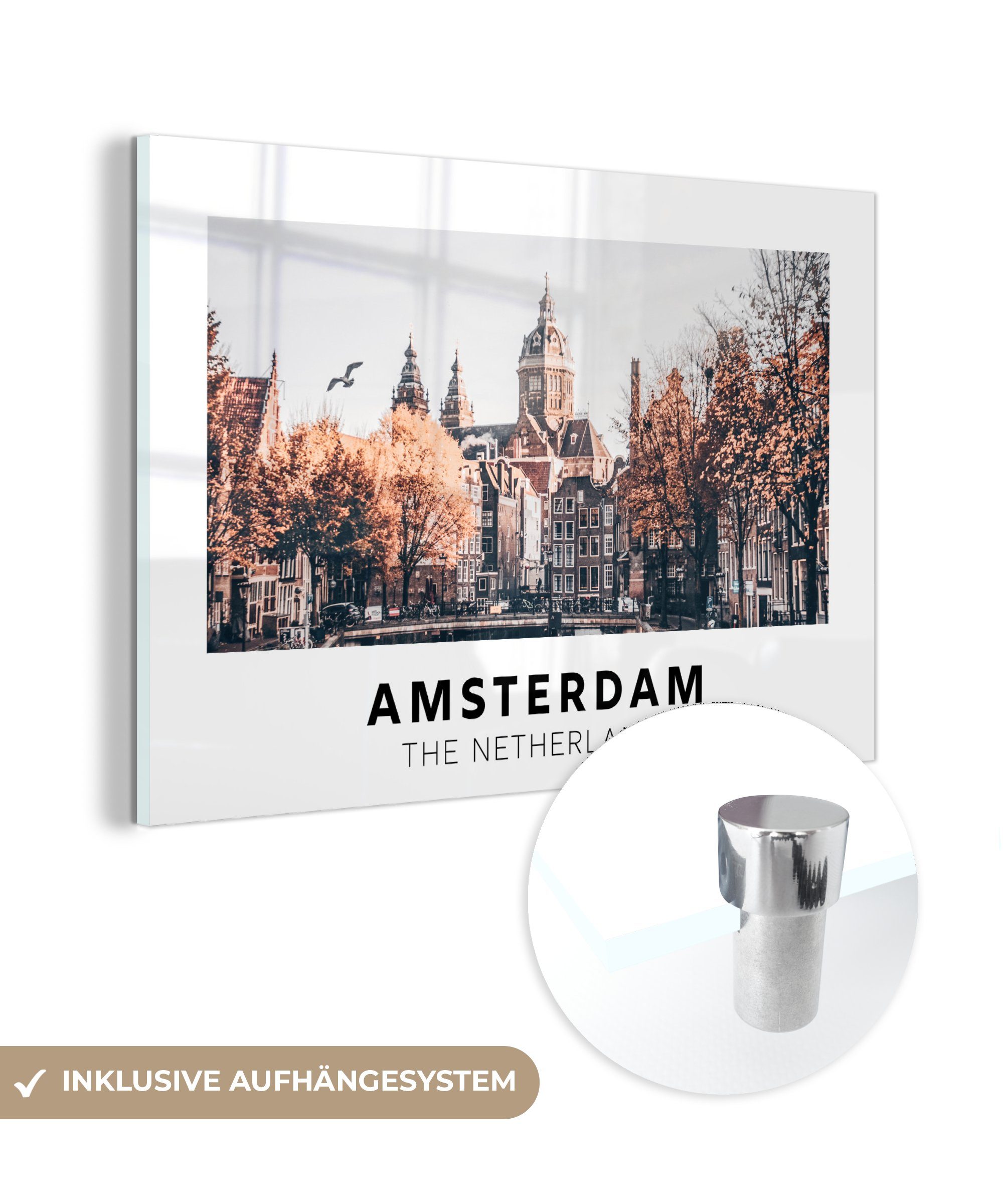MuchoWow Acrylglasbild Amsterdam - Niederlande - Brücke, (1 St), Glasbilder - Bilder auf Glas Wandbild - Foto auf Glas - Wanddekoration | Bilder