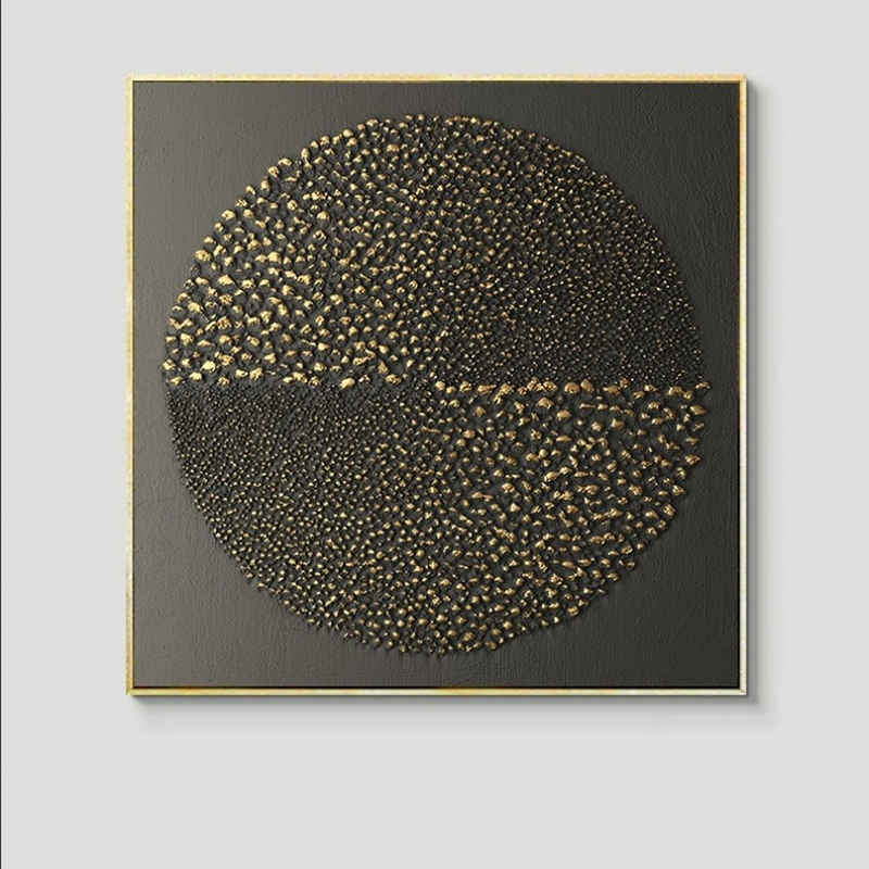 TPFLiving Kunstdruck (OHNE RAHMEN) Poster - Leinwand - Wandbild, Nordic Art - Abstrakte Quadrate - Bilder Wohnzimmer - (15 Motive in 4 verschiedenen Größen zur Auswahl), Farben: Schwarz und Gold - Größe: 60x60cm