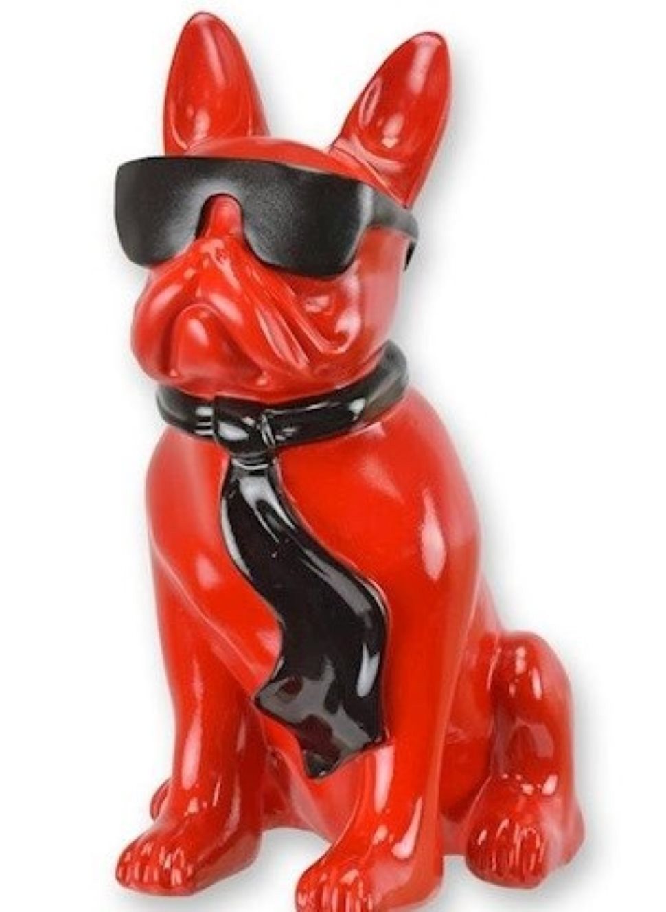 Dekofigur Statue Hund Bulldogge mit Sonnenbrille und Krawatte 59,7cm rot
