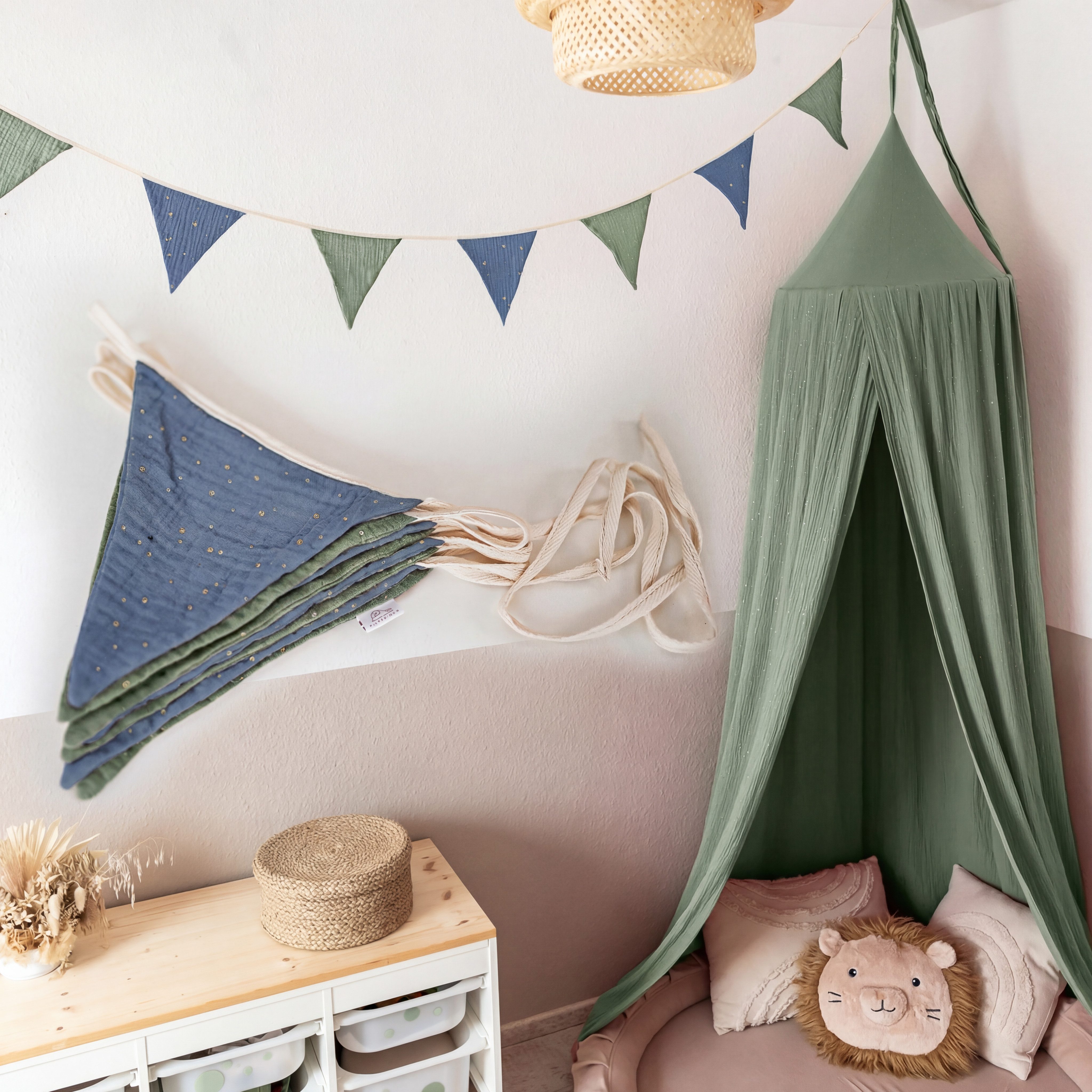 lilimaus Wimpelkette Sternenkette für Kinderzimmer - handgenähte Stoff-Girlande, handgefertigte Stoff-Girlande ca. 300 cm - Wimpel oder Sterne