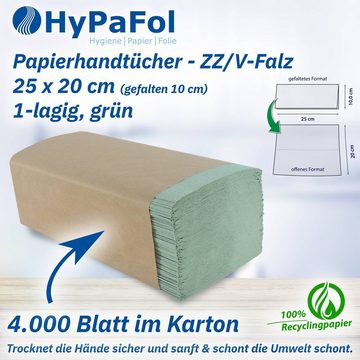 Hypafol Papierhandtuch 1-lagig, recycling grün, 25x20 cm, ZZ/V Falz, 4.000 Blatt (4000-St)