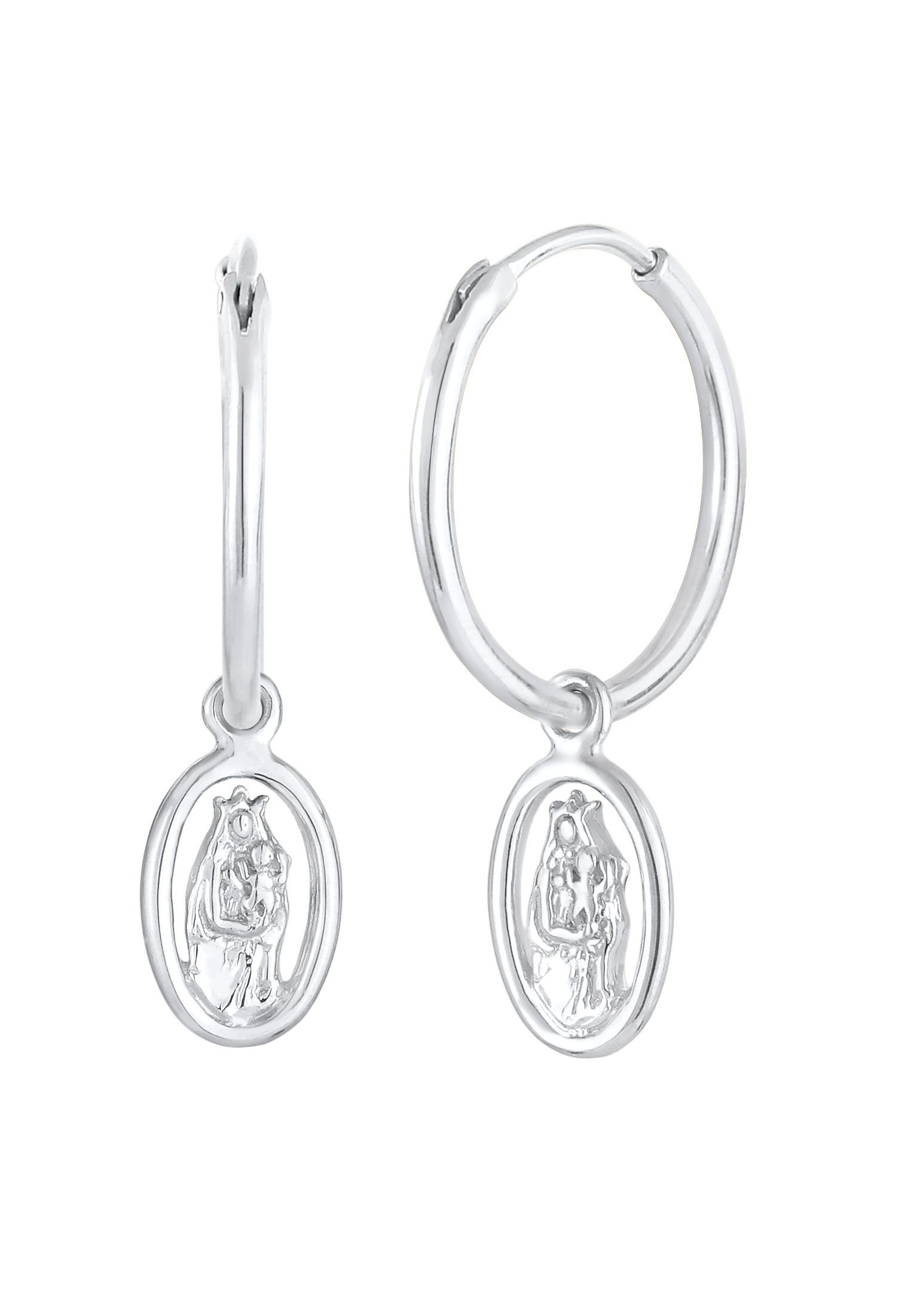 Paar Vintage Ohrhänger Silber, Marienbild Elli 925 Einhänger Maria Creolen Heilige