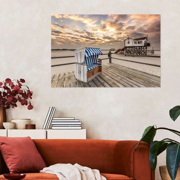 Posterlounge Wandfolie Dennis Stracke, Morgens am Nordsee Strand von Sankt Peter-Ording, Badezimmer Maritim Fotografie