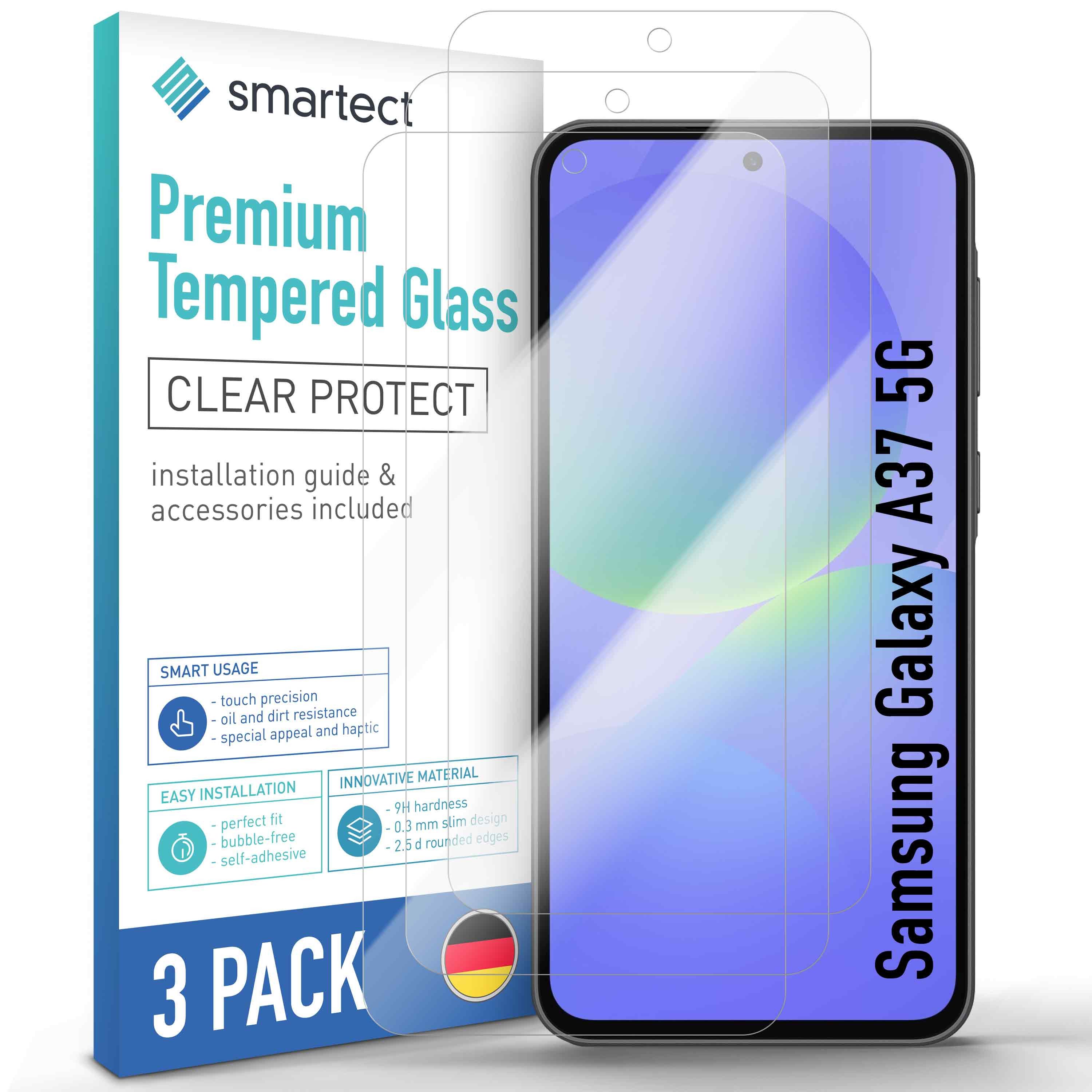 smartect Displayschutzglas 3X Schutzglas Panzerfolie Klar für Samsung Galaxy A37 5G für Samsung Galaxy A37 5G, Set, 3 Stück, 0.3 mm Ultra-klar, 9H Härte, Kratzfest, Stoßfest, Blasenfrei, Oleophob