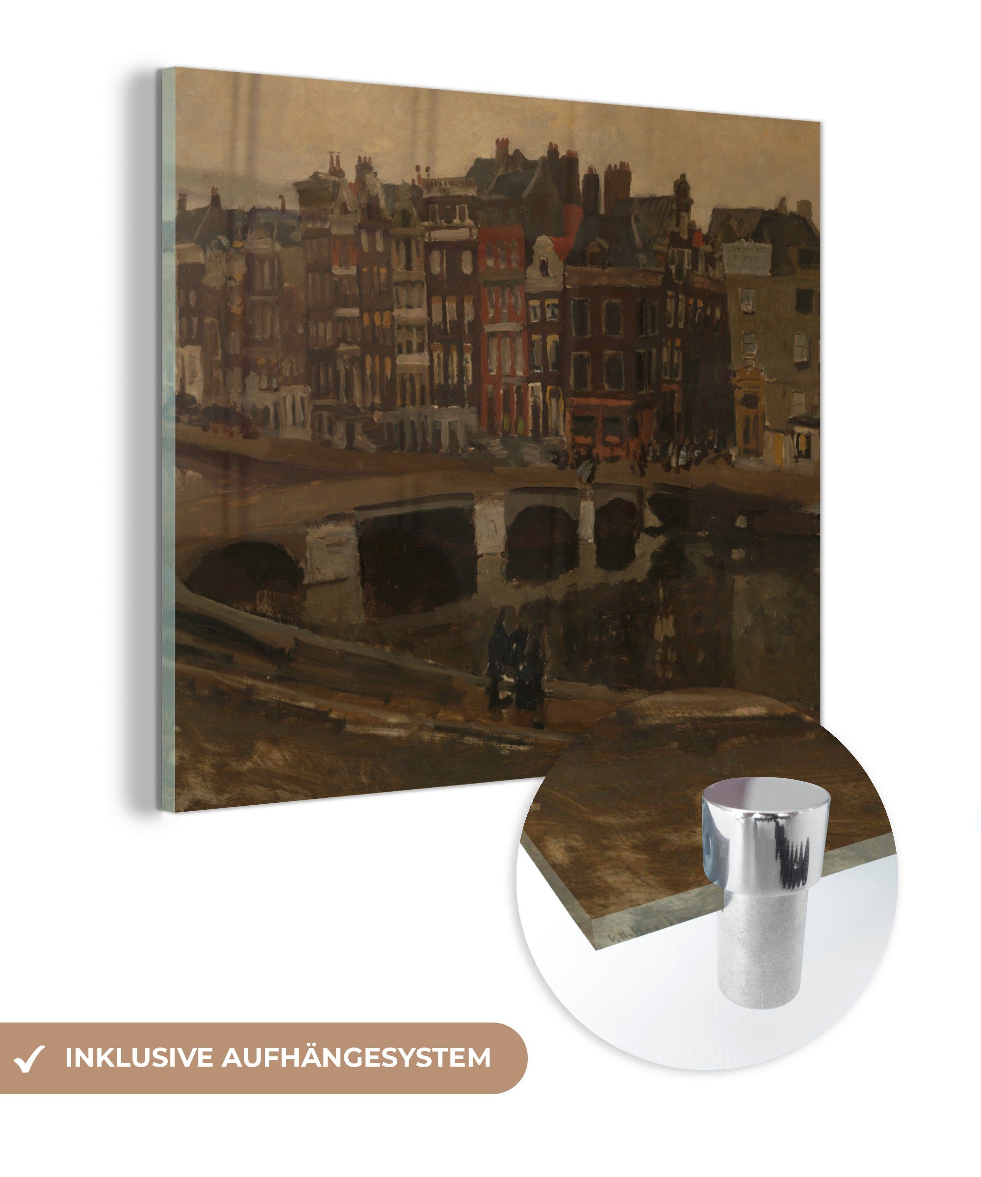 in George Foto Bilder Wandbild Das St), - - Glasbilder Hendrik - Glas Acrylglasbild Amsterdam - auf (1 Wanddekoration MuchoWow Rokin Breitner, auf Glas