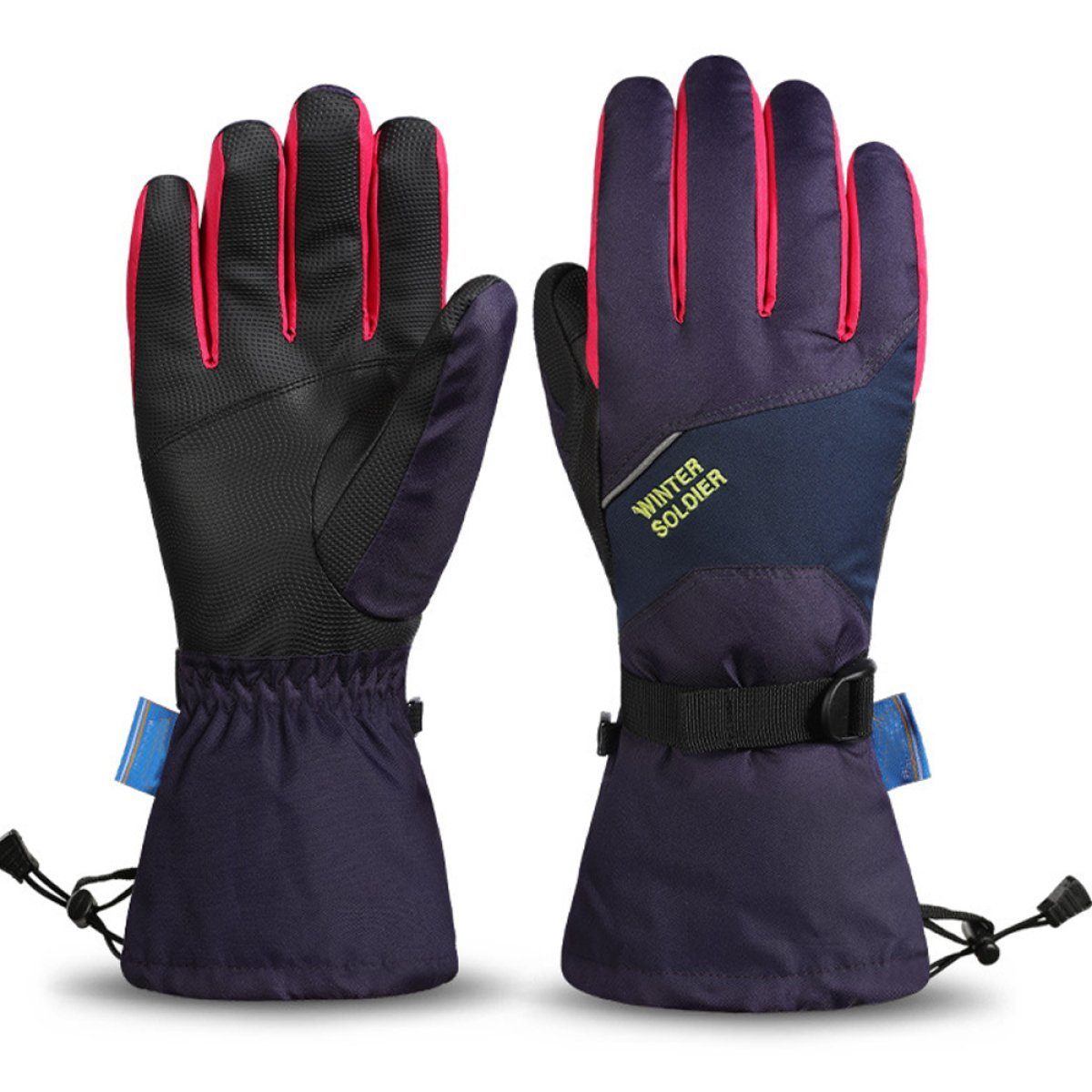 JedBesetzt Skihandschuhe Warme 3 Touchscreen Winterhandschuhe lila-rot Wasserdicht Handschuhe