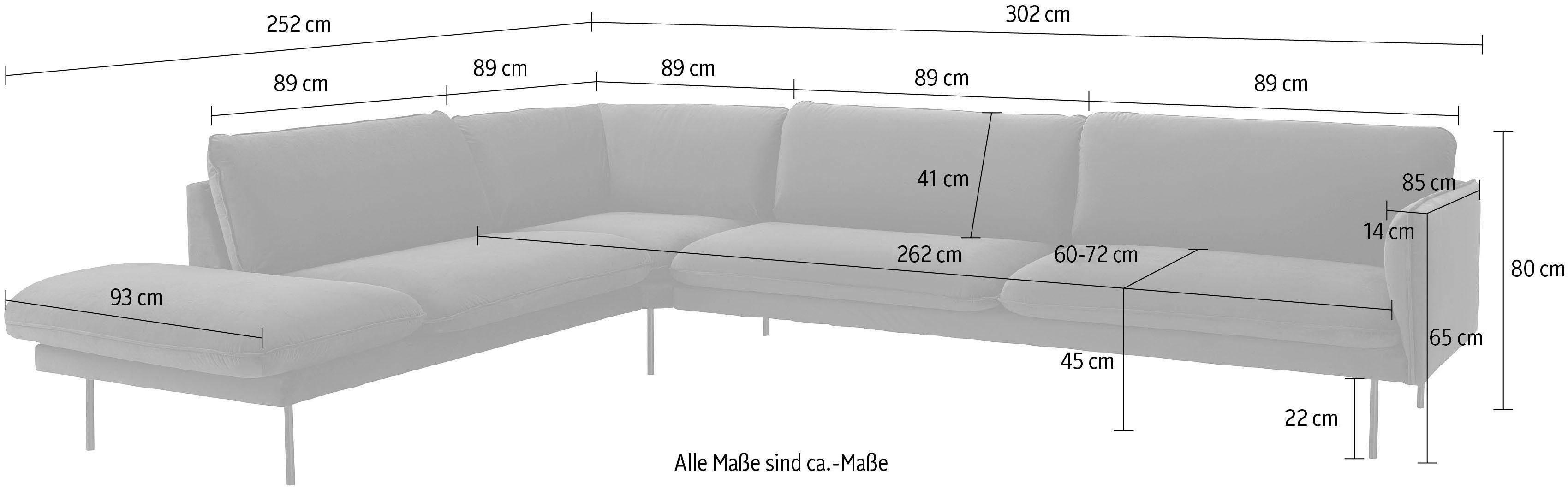 andas Ecksofa Lerhol, mit Metallbeinen mit manenabschluß