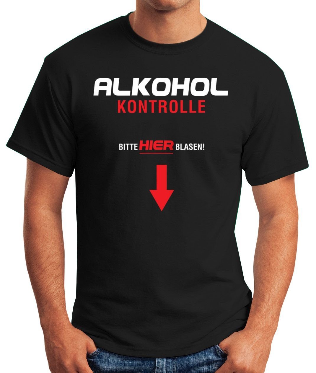 MoonWorks Print-Shirt Herren T-Shirt Alkoholkontrolle - Bitte hier blasen l günstig online kaufen