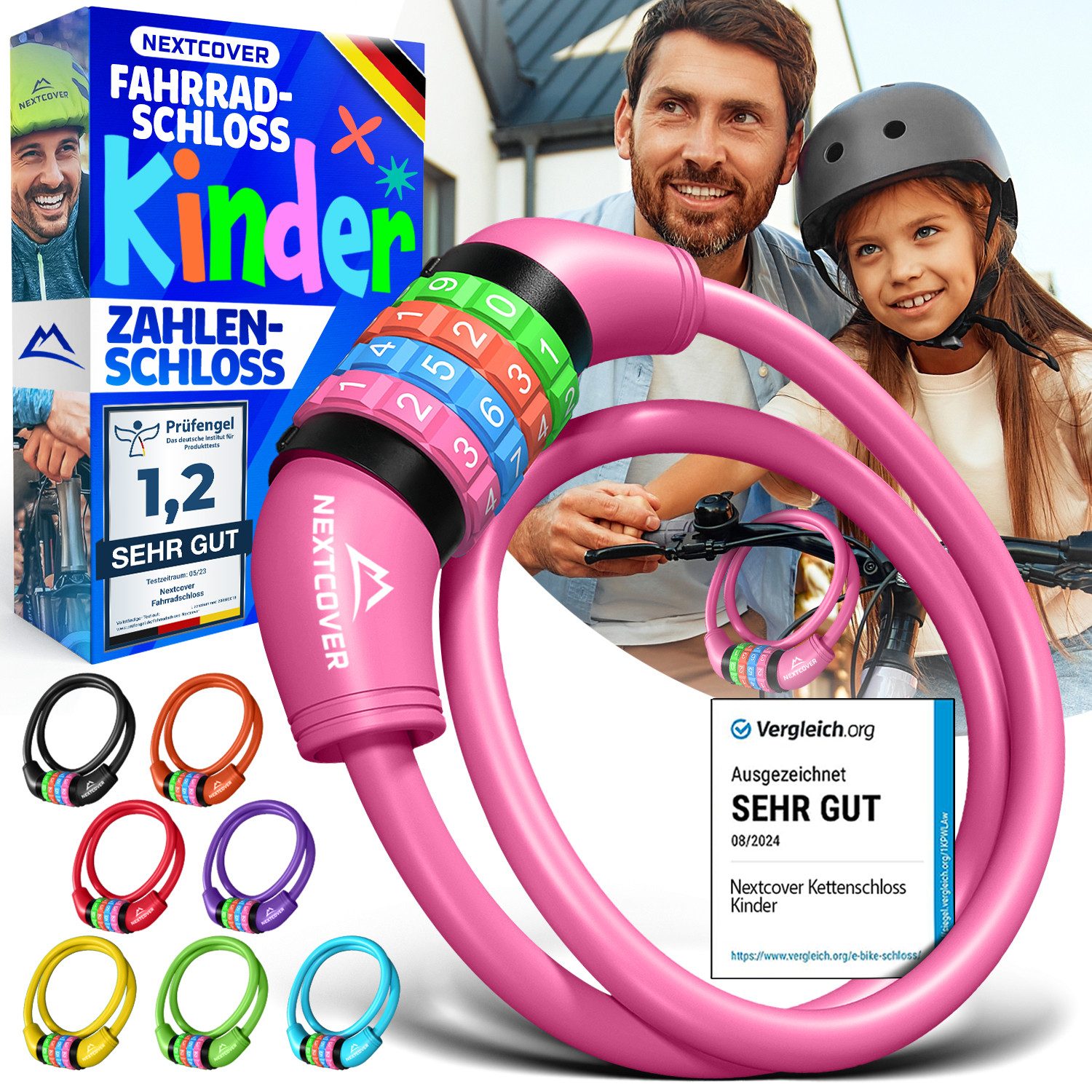 Nextcover Zahlenkabelschloss NEXTCOVER® Fahrradschloss Kinder mit 4-stelligem Zahlencode