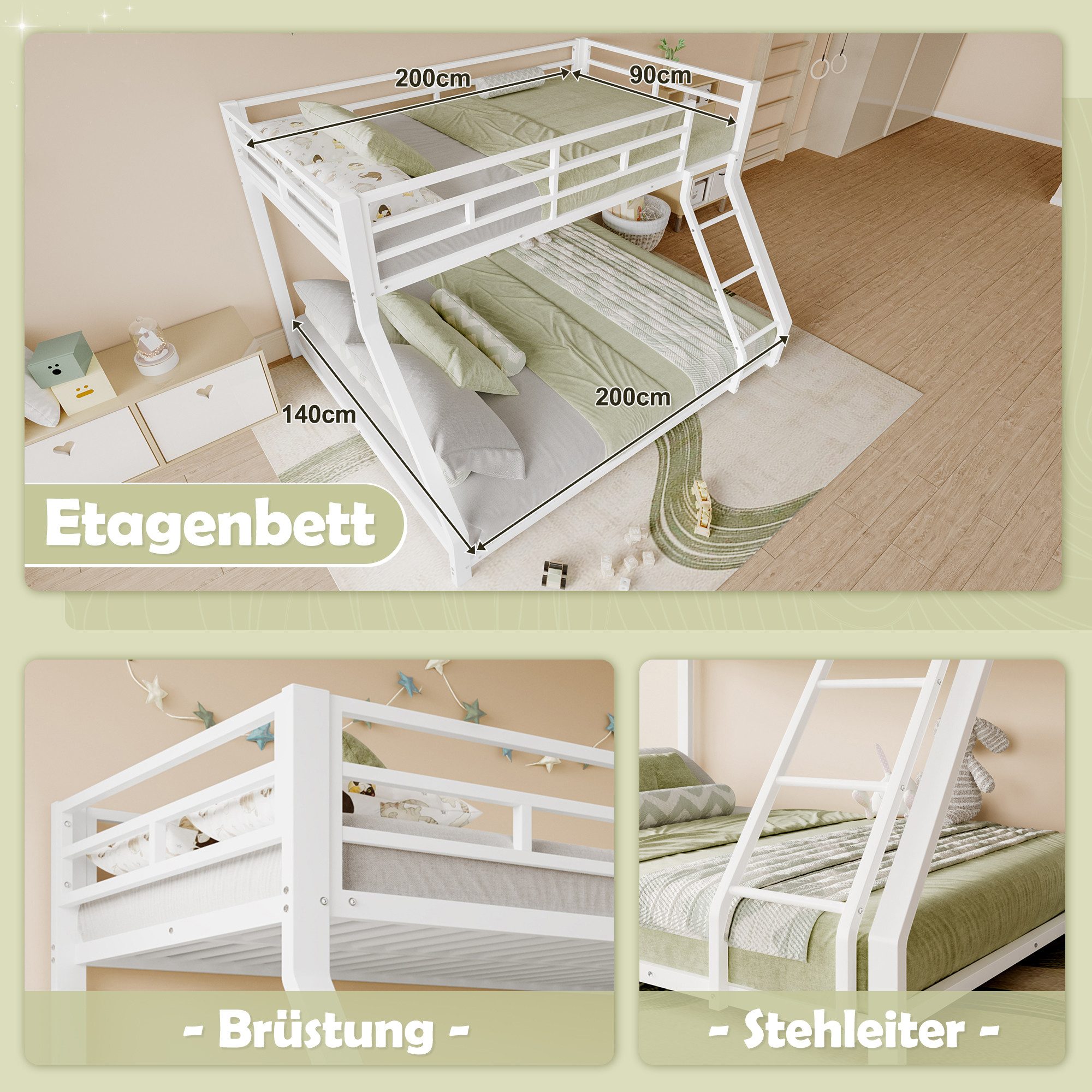 Odikalo Etagenbett Doppelbett Metallbett Kinderbett Geländer günstig online kaufen