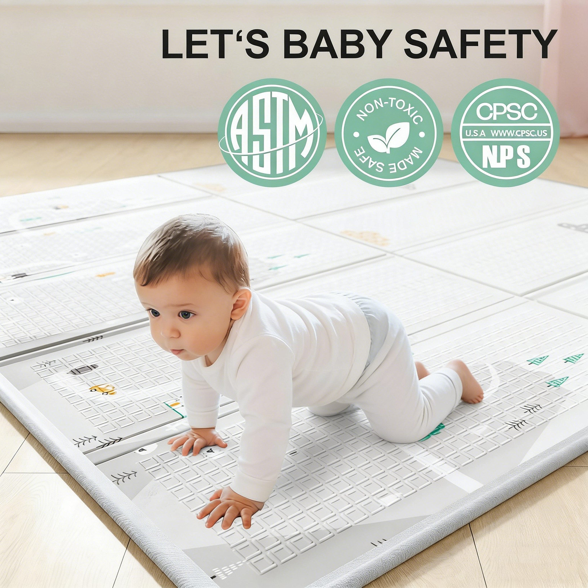 MC Star Laufgitter mit Matte 150x150 cm, Laufstall Baby mit Matratze (Sicher und Geräumig für die Wohnung, Rutschfeste Basis, Atmungsaktives Netzdesign (150X150X64 cm)