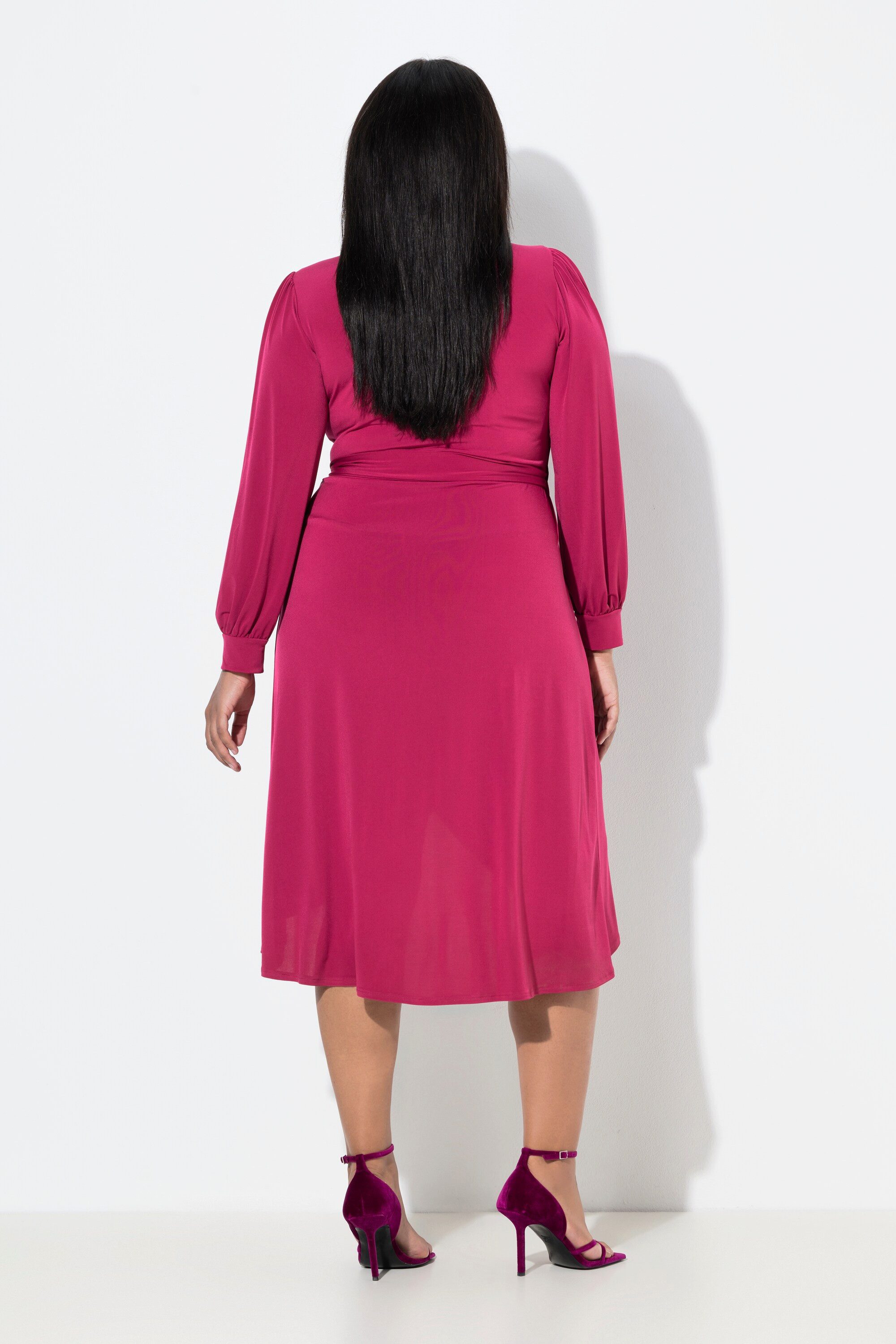 Ulla Popken Etuikleid Midi-Wickelkleid Bindegürtel V-Ausschnitt