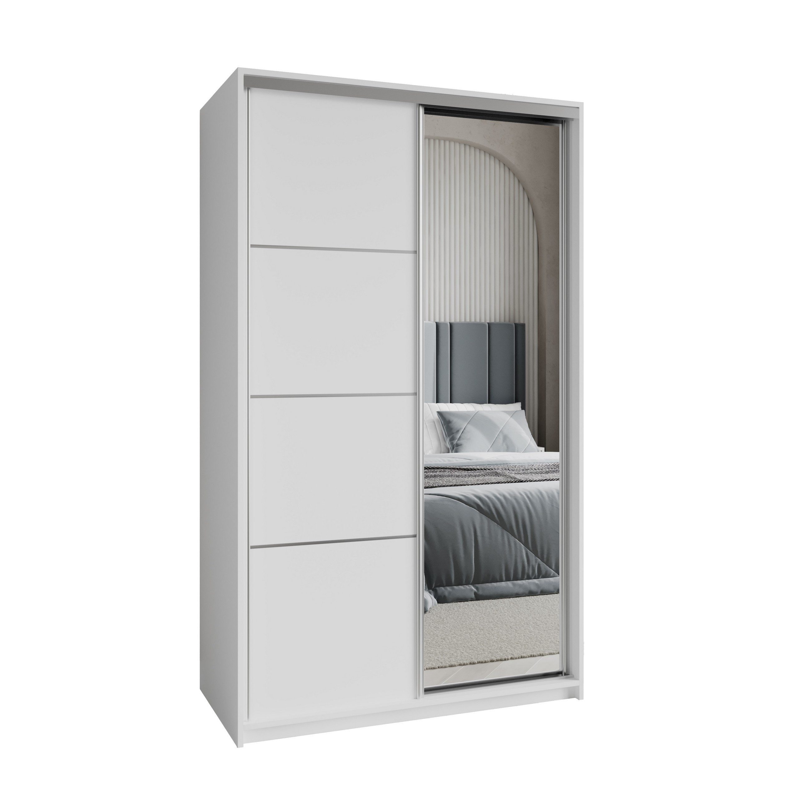 Masseno Schwebetürenschrank VARO Kleiderschrank mit Spiegel und Schubladen Schlafzimmerschrank