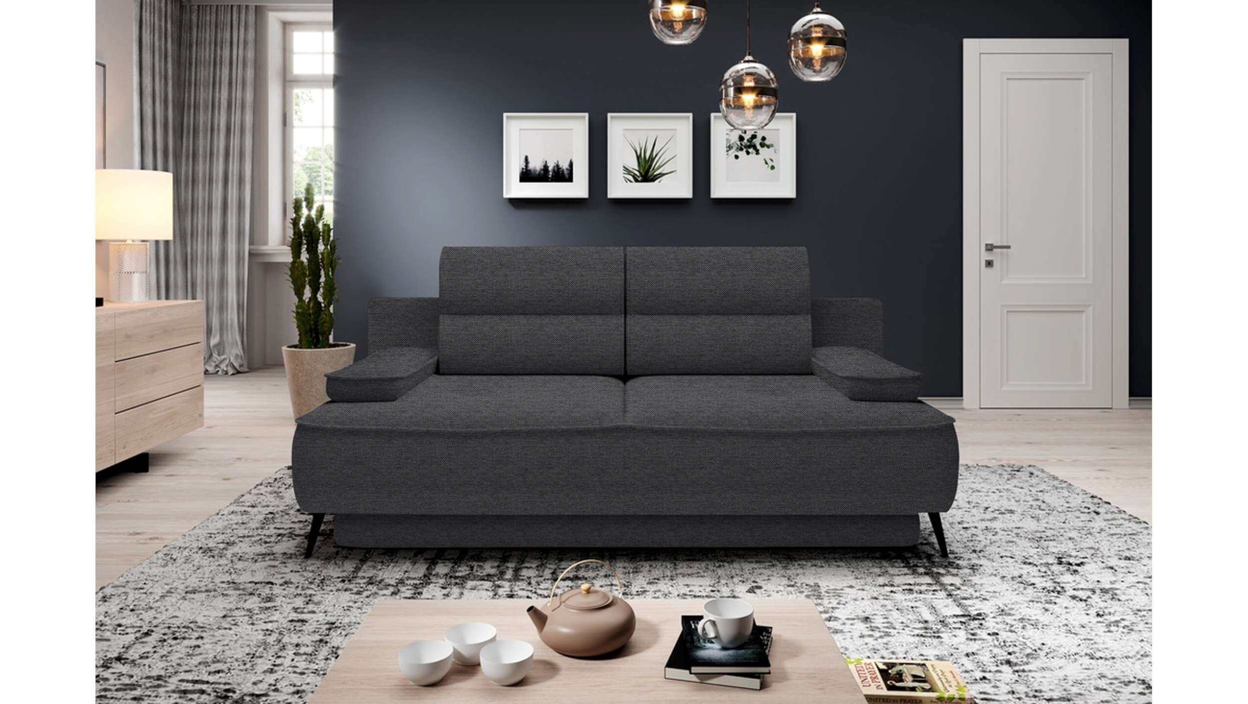 und Sofa, Kissen, Modern mit Velling, im stellbar, inklusive 2-Sitzer, frei Design Stylefy Raum Bettkasten, Bettfunktion 3-Sitzer