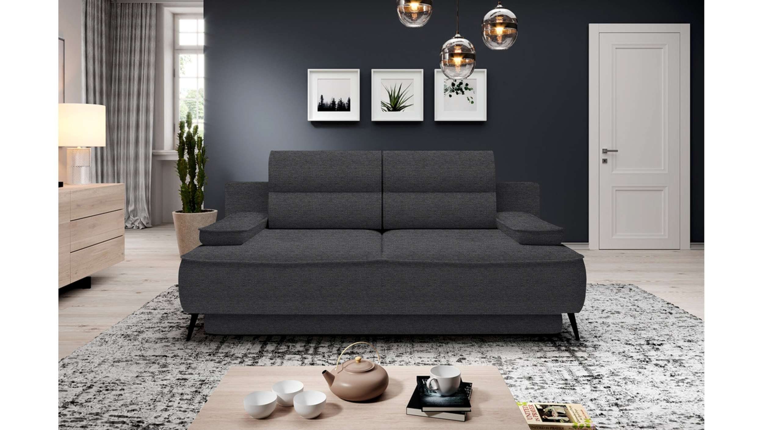 Stylefy 3-Sitzer Velling, Sofa, 2-Sitzer, mit Bettfunktion und Bettkasten, inklusive Kissen, frei im Raum stellbar, Modern Design