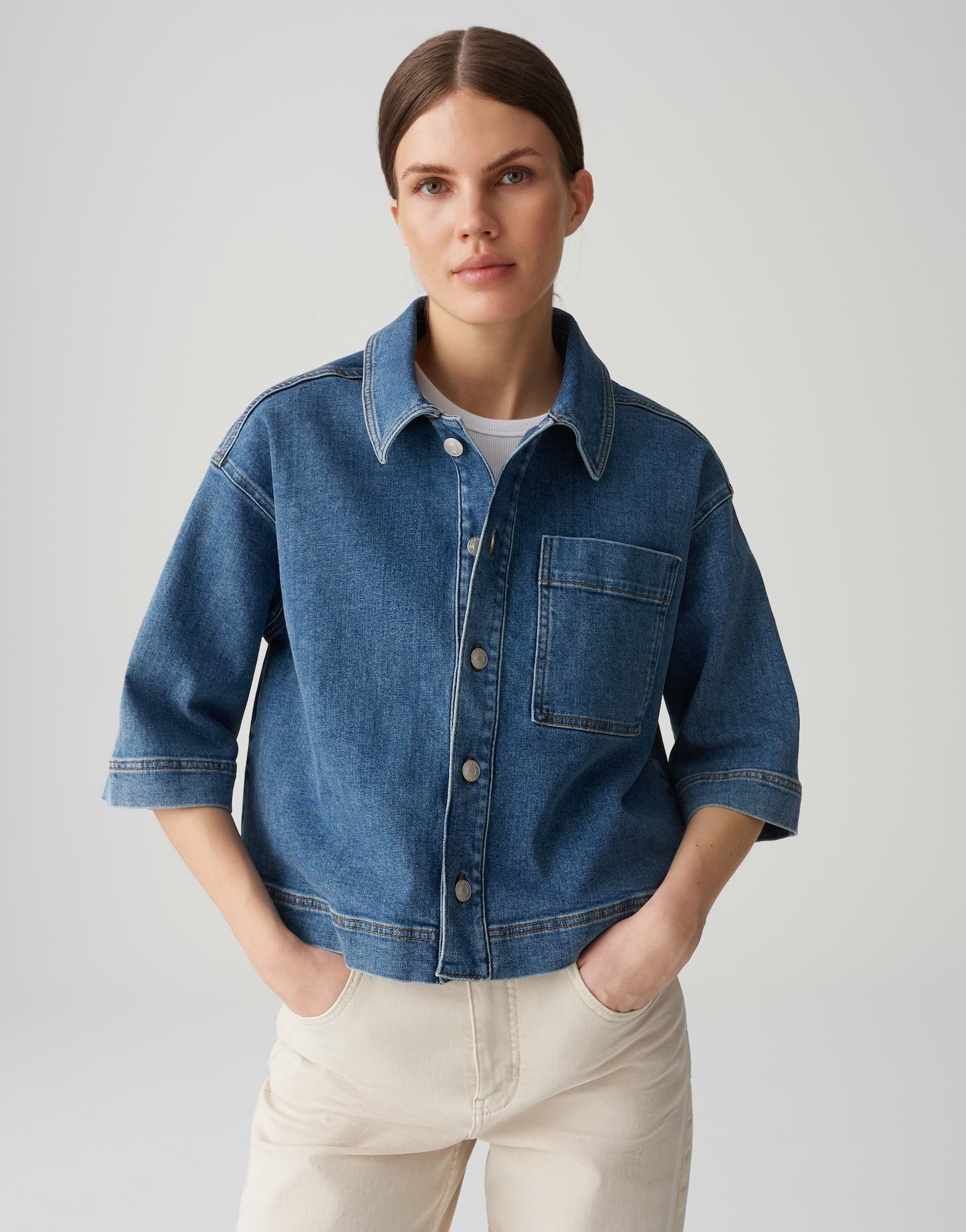 OPUS Kurzarmbluse FEMSE aus weichem Denim günstig online kaufen