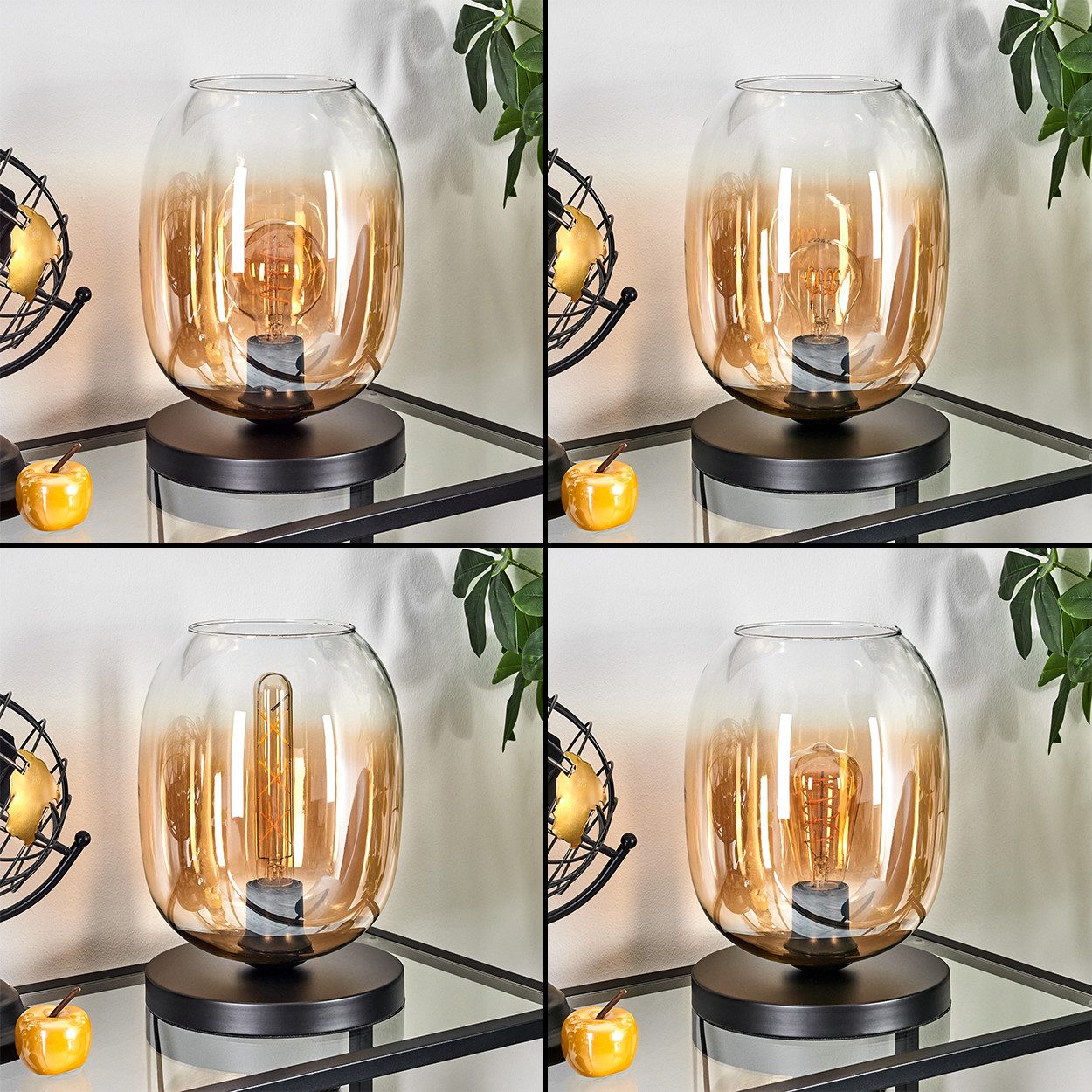 hofstein Tischleuchte Tischlampe aus Metall/Glas in Schwarz/Bernstein/Klar, günstig online kaufen