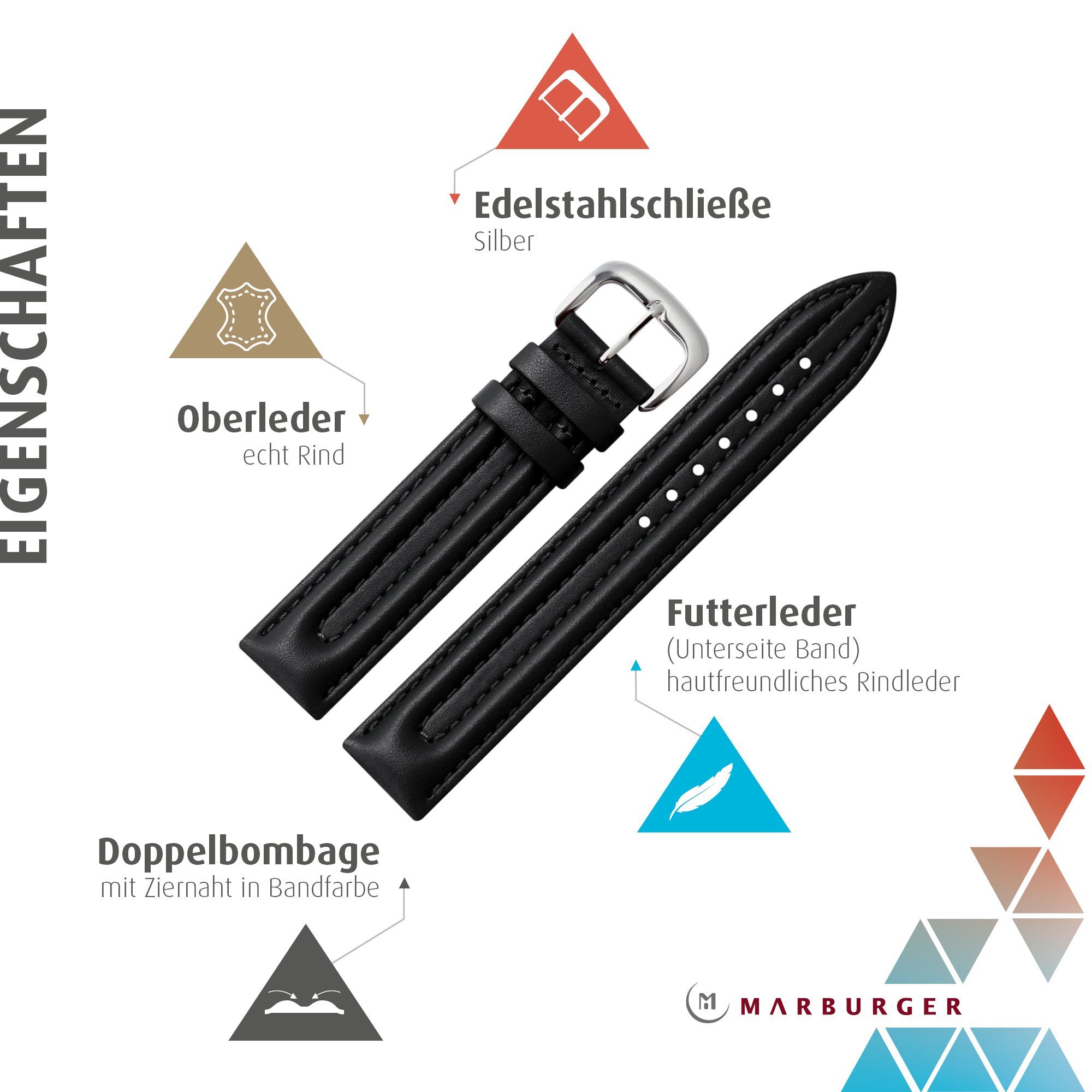 MARBURGER Uhrenarmband 20mm Leder günstig online kaufen