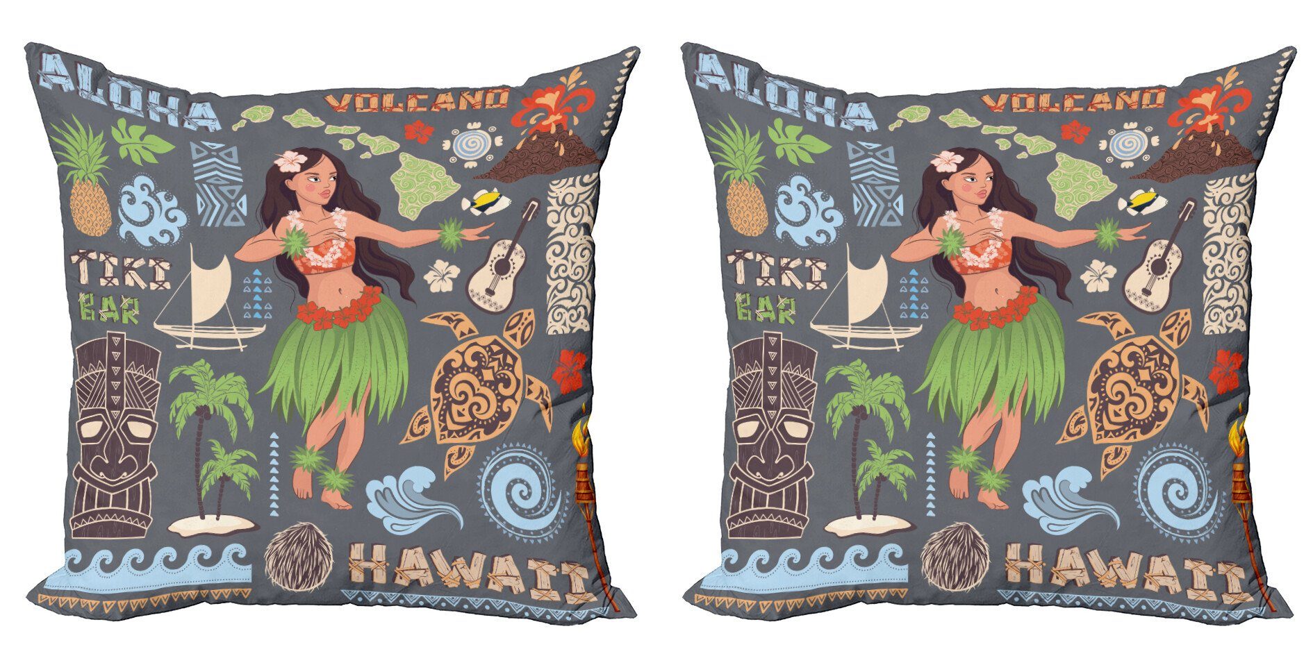 Kissenbezüge Modern Accent Doppelseitiger Digitaldruck, Abakuhaus (2 Stück), Hula Mädchen Tribal Aloha Retro Folks