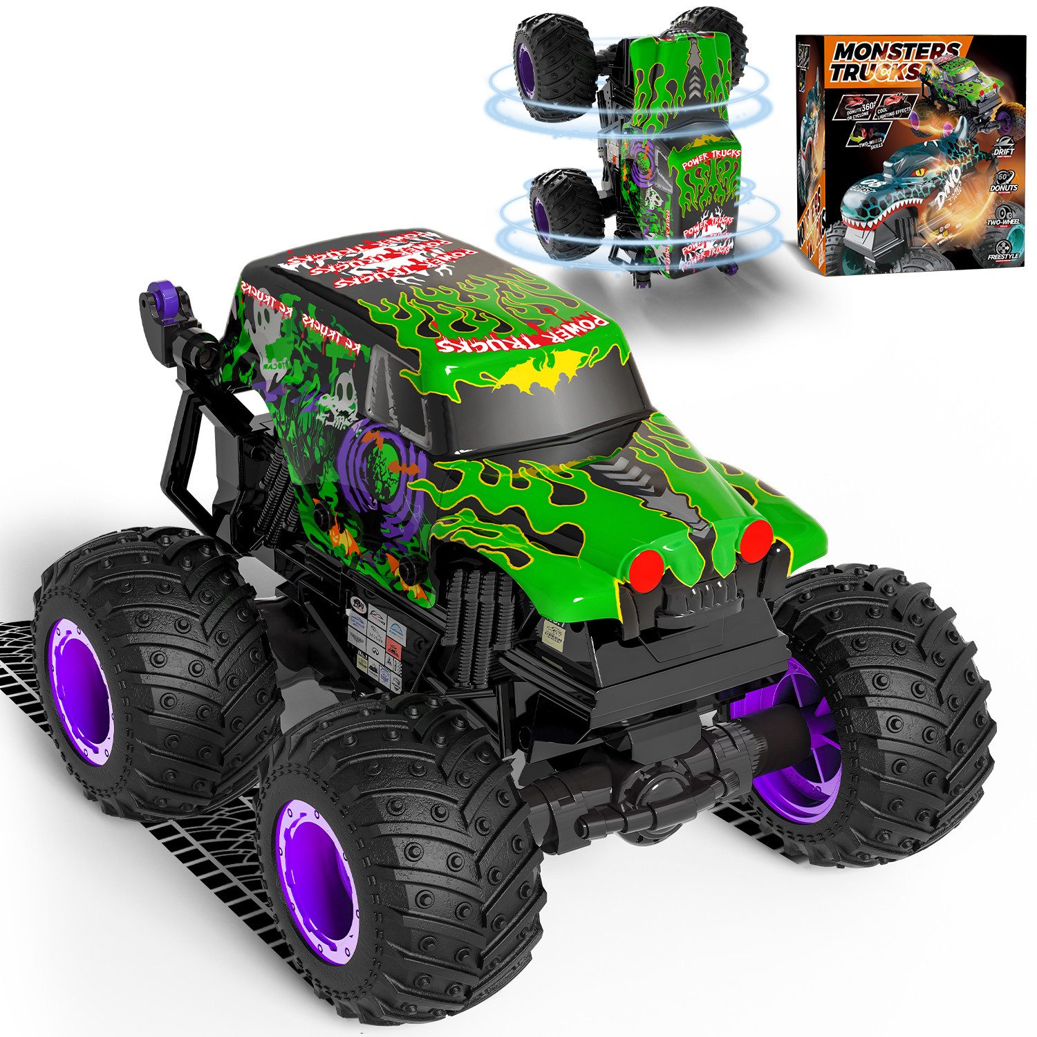Esun RC-Auto Monstertruck Ferngesteuert, 20KM/H Tomb Digger Monster Truck mit Licht (1/20 RC Monstertruck mit 100MIN, Cool Geschenk 3 4 6 8 Jahre Junge), 1/20 RC Monstertruck mit 100MIN, Cool Geschenk 4WD