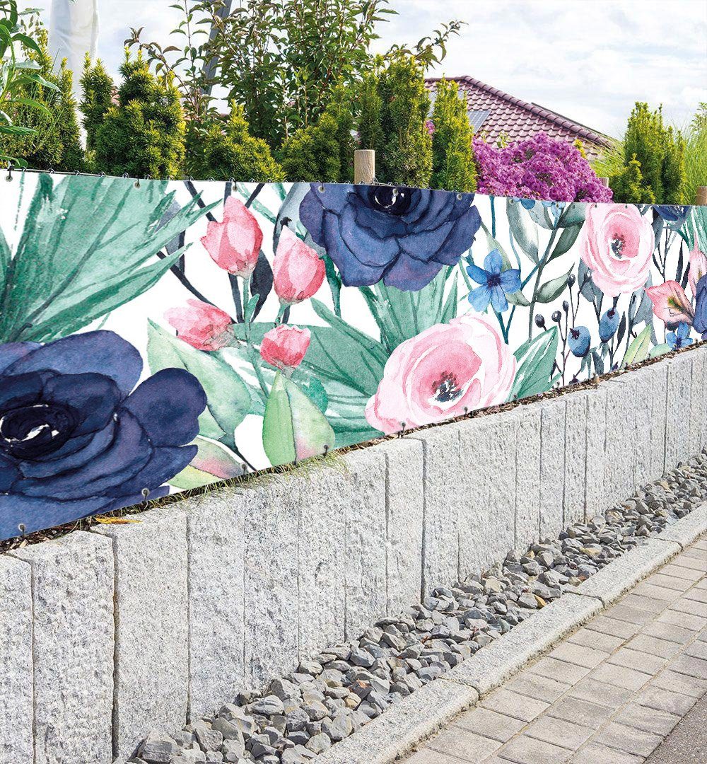 Thumbnail - MyMaxxi Sichtschutzzaunmatten Zaunbanner Blumenfeld blau pink Sichtschutz Garten Zaun, (Bambus grün)