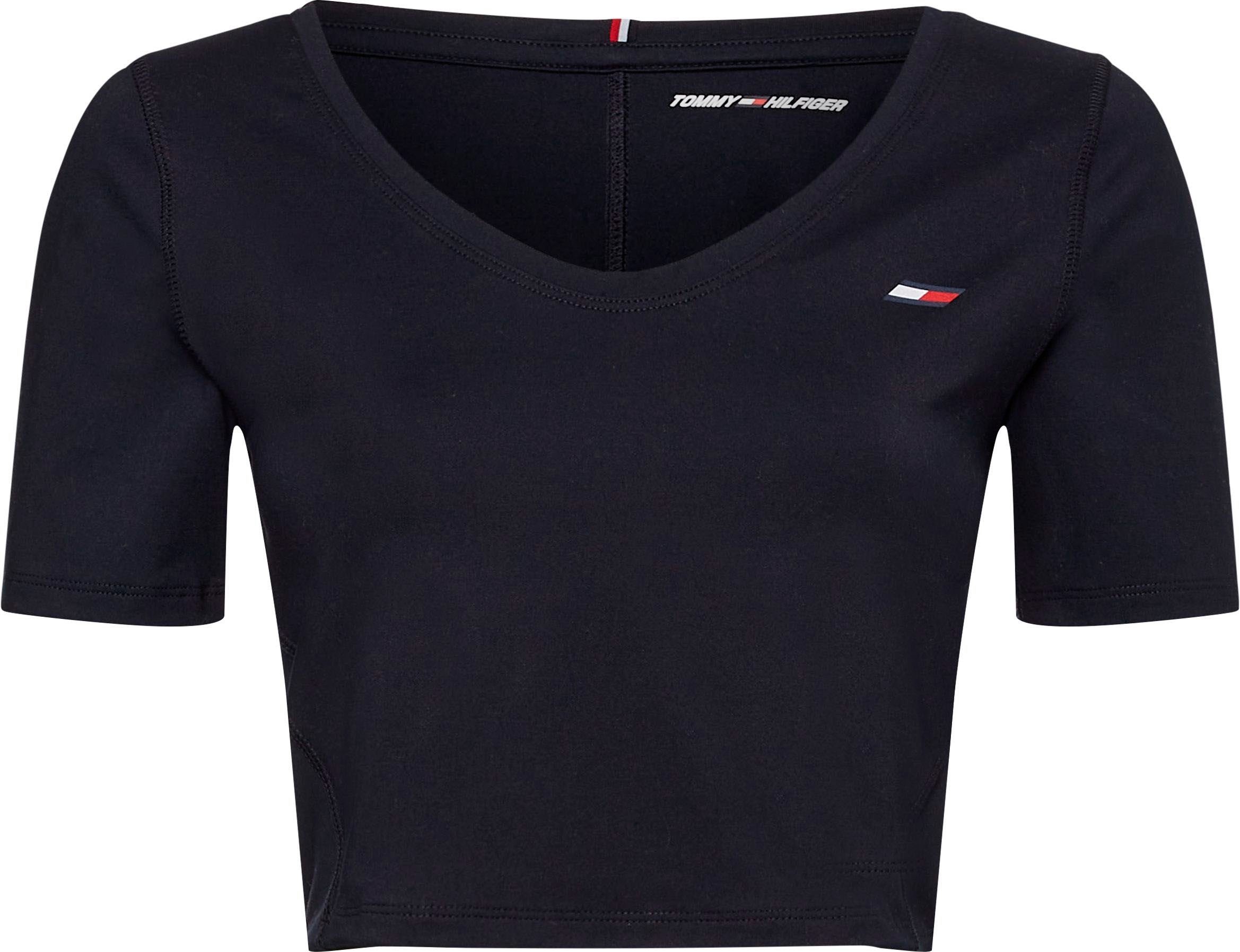 Tommy Hilfiger Sport Hilfiger mit T-Shirt TEE FITTED Tommy Markenlabel Sport CROPPED