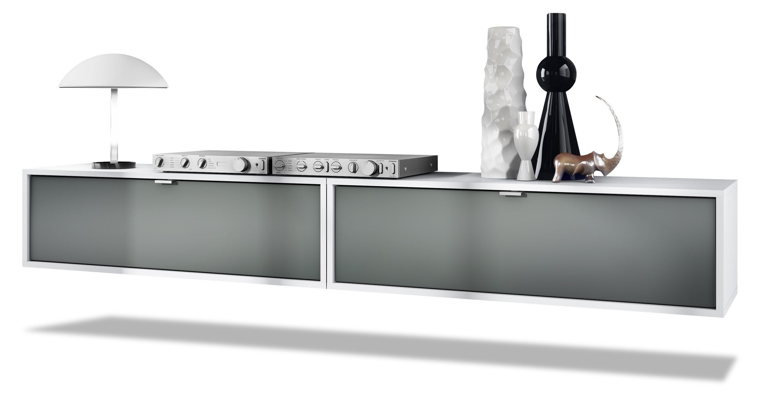 Vladon Lowboard Lana 1000 (2er-Set Tv-Kommode, mit Klappe), Weiß matt/Graphit Seidenmatt (100 x 29 x 37 cm)