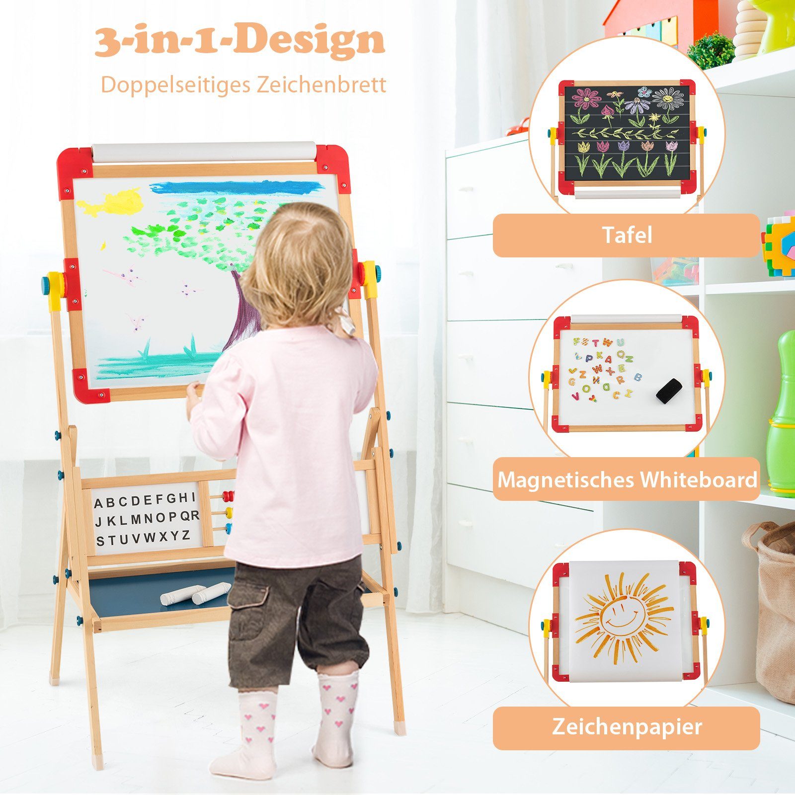 COSTWAY Standtafel Kinder Kreidetafel, Holz, mit günstig online kaufen