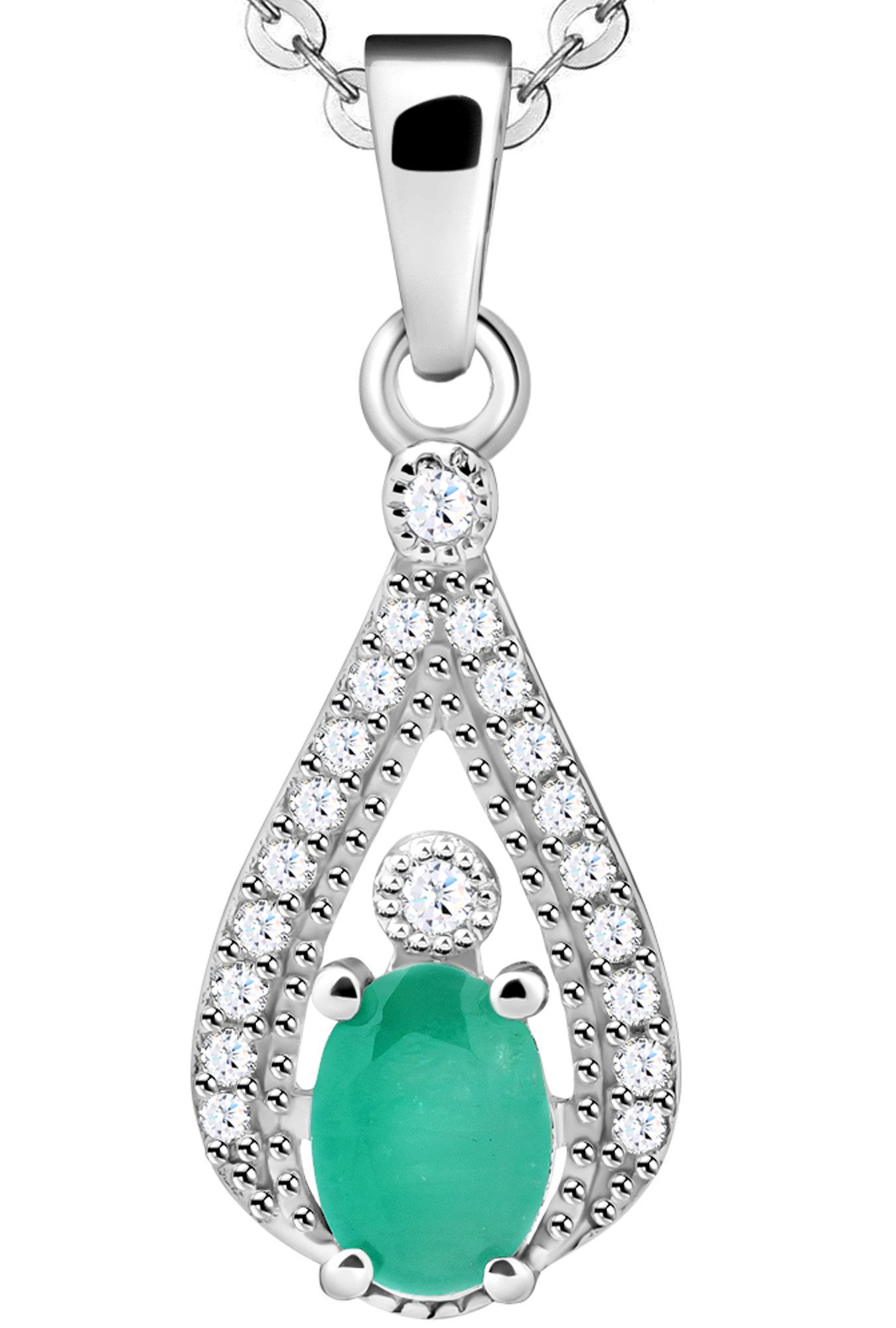 Limana Kette mit Anhänger echter Smaragd grün 925 Silber Edelstein Damenkette Frauenkette (inkl. Herz Geschenkdose und Tasche Schmuck Weihnachtsgeschenk), Geschenkset Idee Geschenk für Sie Frauen Damen Freundin Mutter Oma