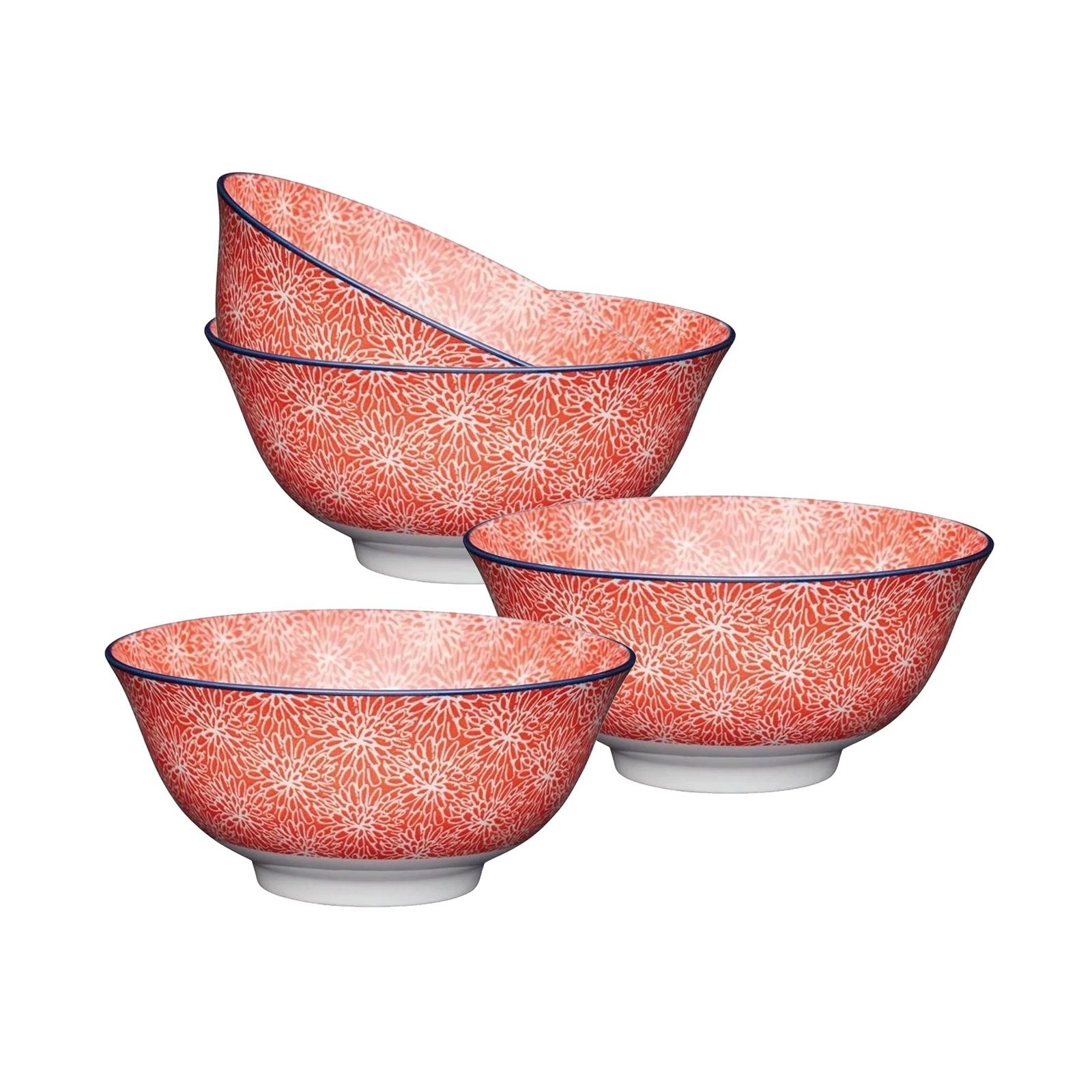Neuetischkultur Müslischale Müslischale bunt dekoriert 4er-Set Keramik, Keramik, (Set, 4-tlg) Blumendekor Rot
