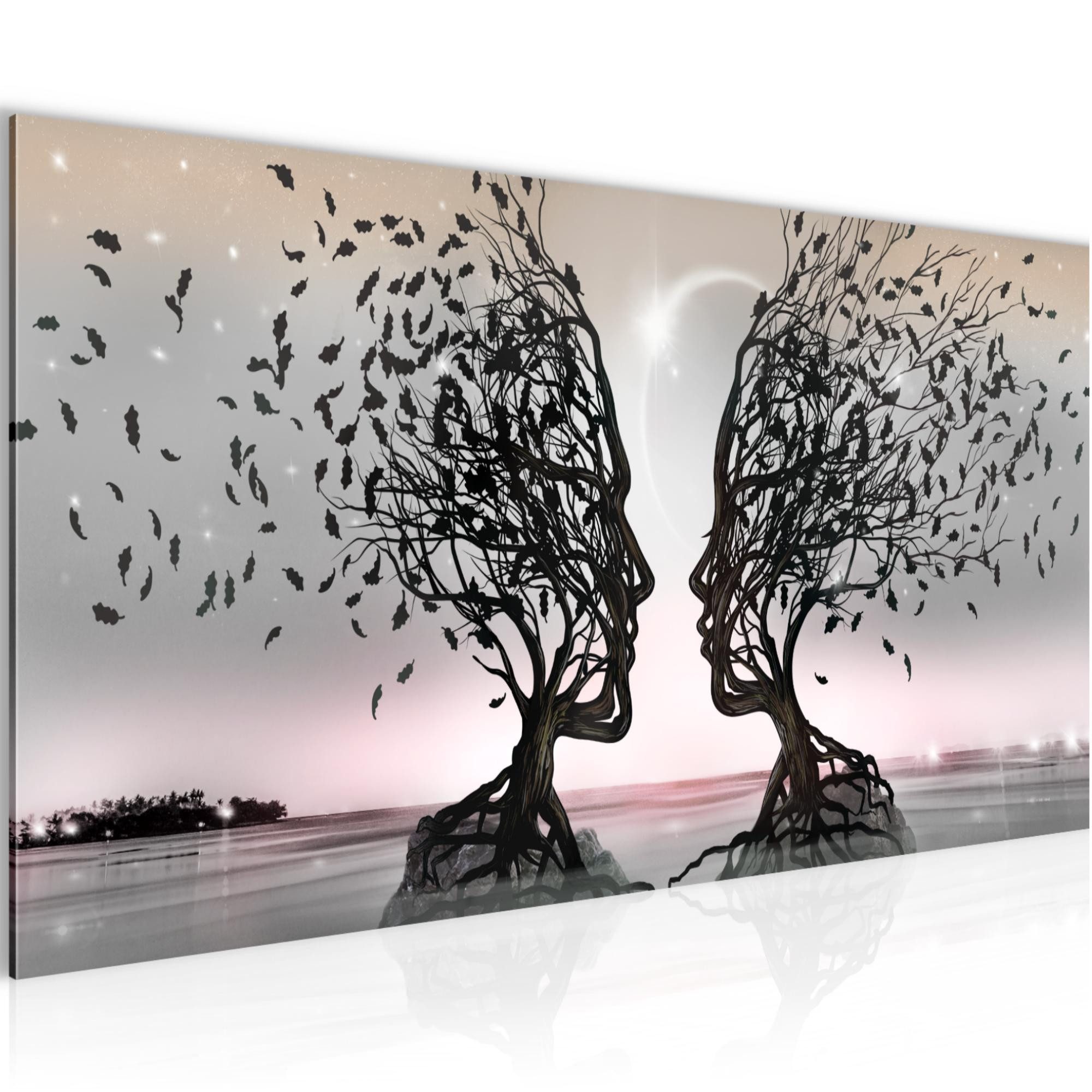 Runa Art Wandbild Liebespaar Abstrakt Bild Wohnzimmer Schlafzimmer Deko 100x40 cm, Liebespaar Rosa