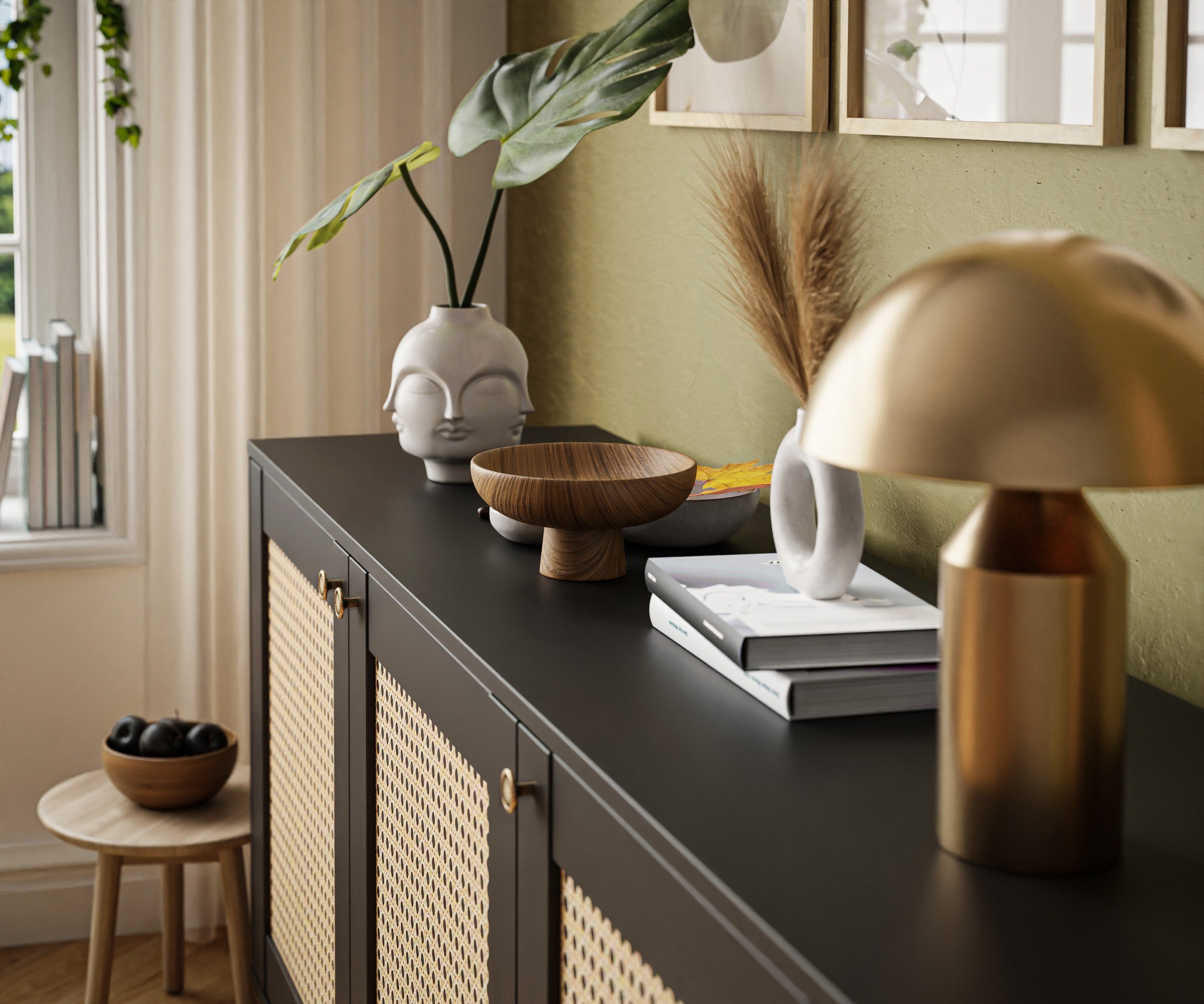 Lookway Kommode VIENNA 3D mit Wiener Geflechtimitation und drei Türen